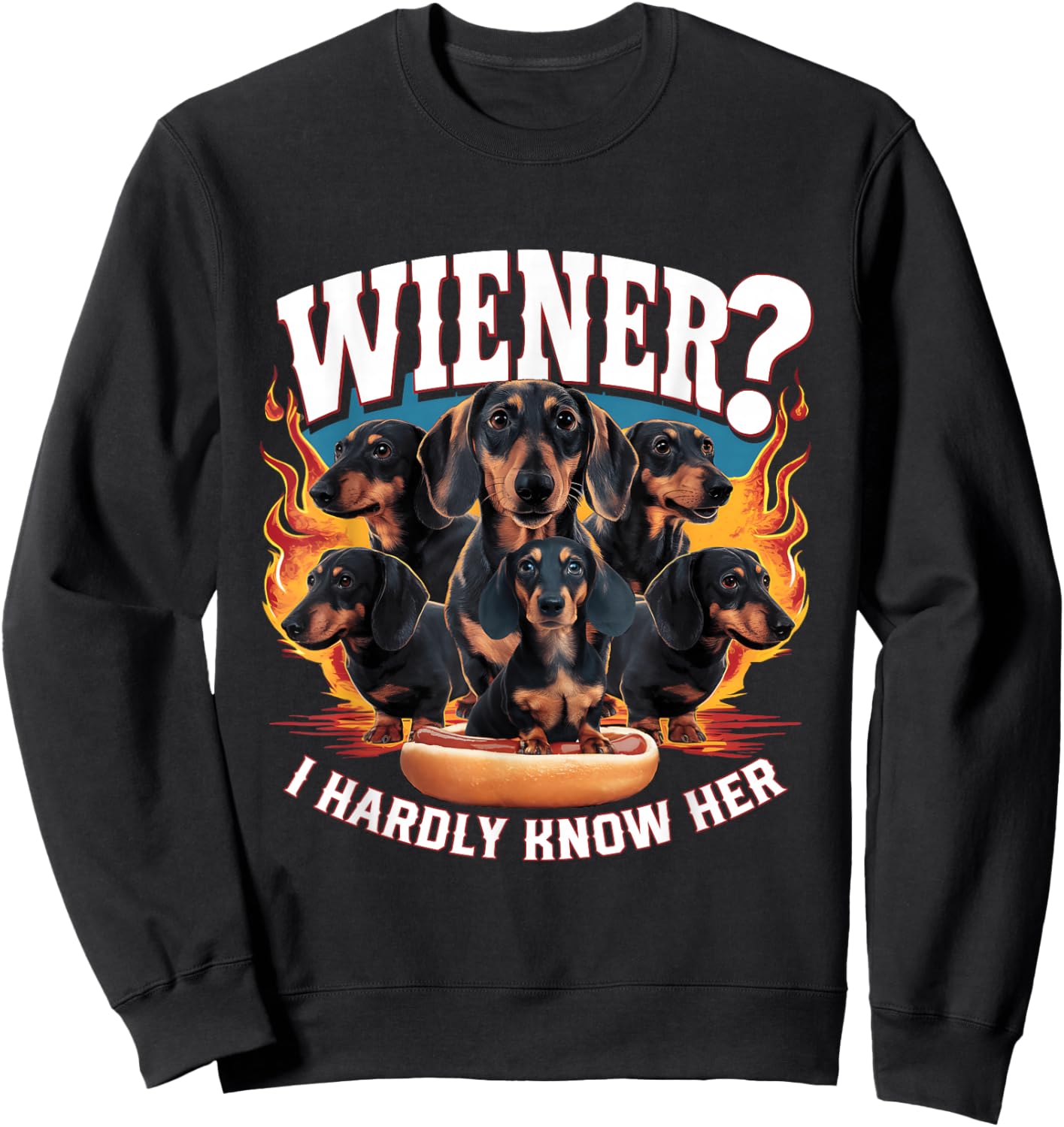 Wiener I Hardly Know Her Funny Offensive Dachshund Bootleg Sweatshirt - Sweatshirt | Black