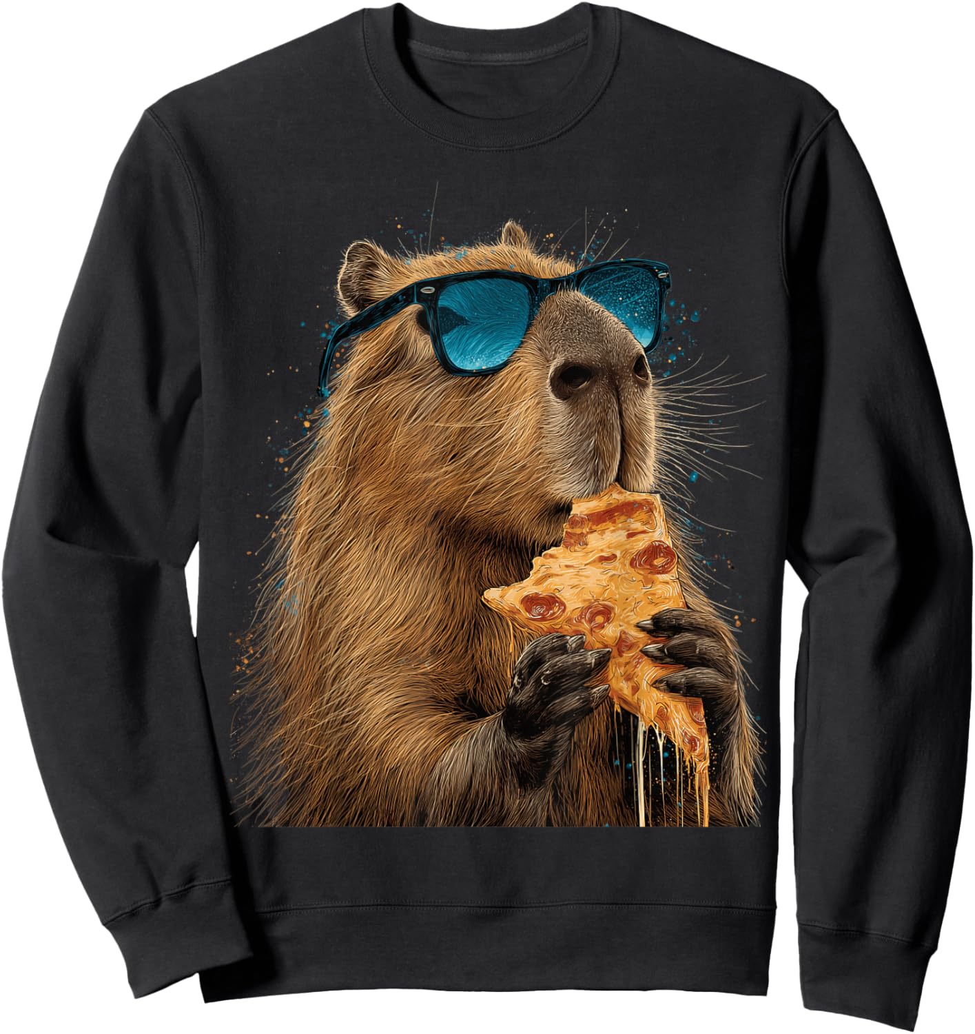 Capybara Essen Pizza Lustig Niedlich Sweatshirt - Sweatshirt | Black