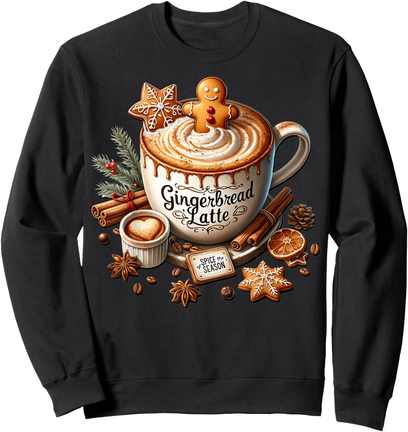 Gingerbread Latte Graphic Christmas Coffee Mug Sweatshirt - Sweatshirt | Black