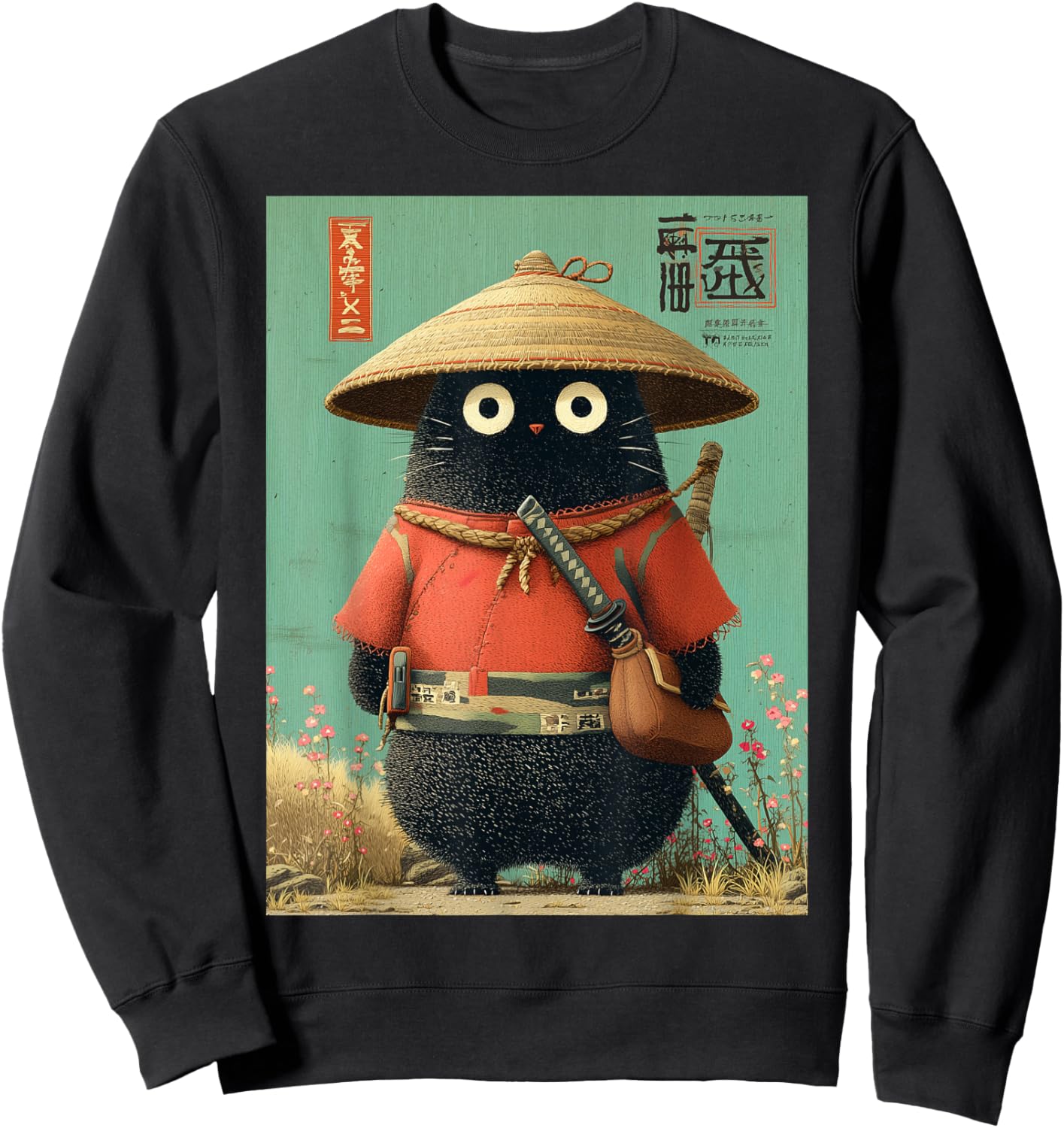 Chat Japonais Vintage Samouraï Sumi-e Traveler Warrior Anime Sweatshirt - Sweatshirt | Black