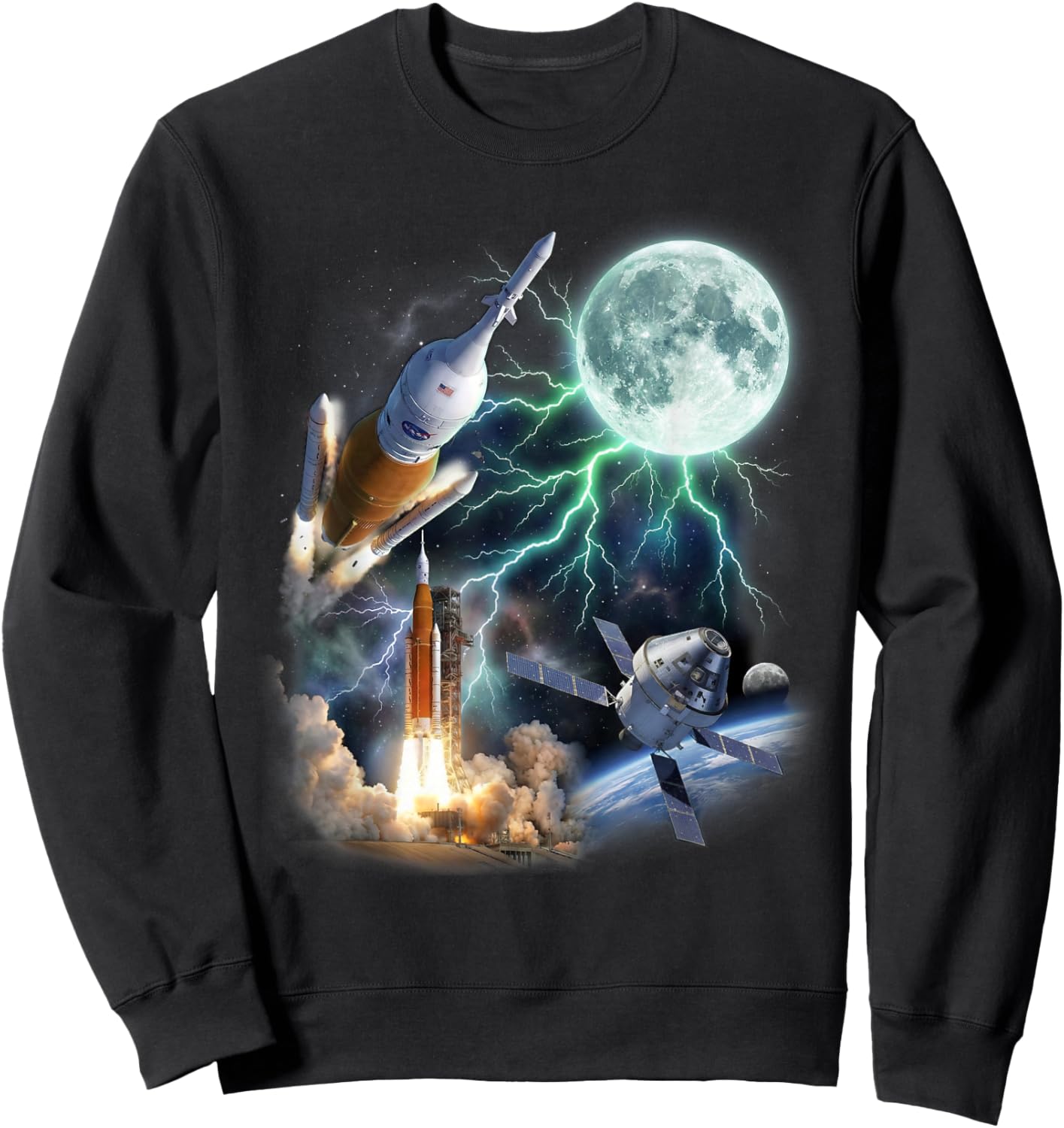 Artemis SLS Rocket 3 Moon Cursed Meme Graphic Sweatshirt - Sweatshirt | Black