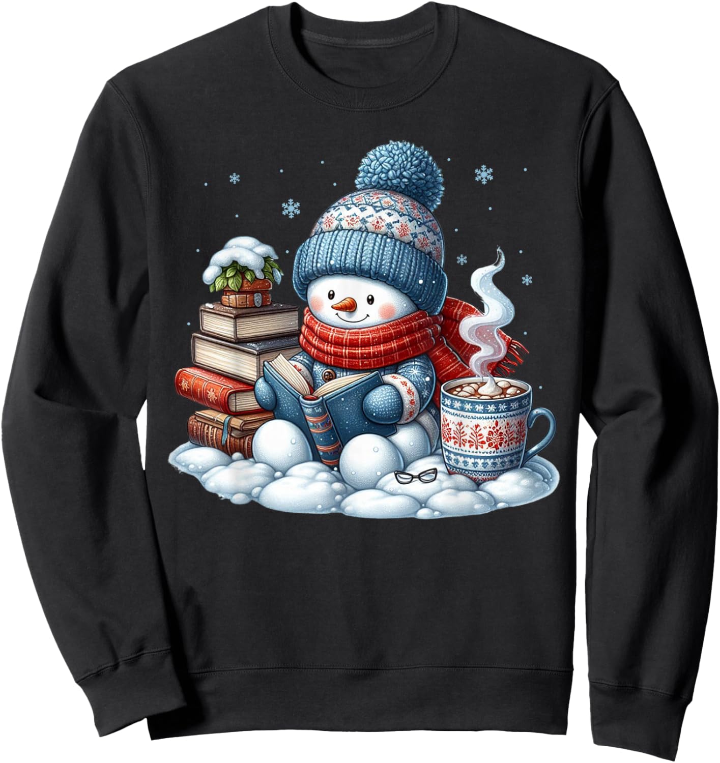 Snowman Reading Books Lovers Librarian Bookworm Christmas Sweatshirt - Sweatshirt | Black
