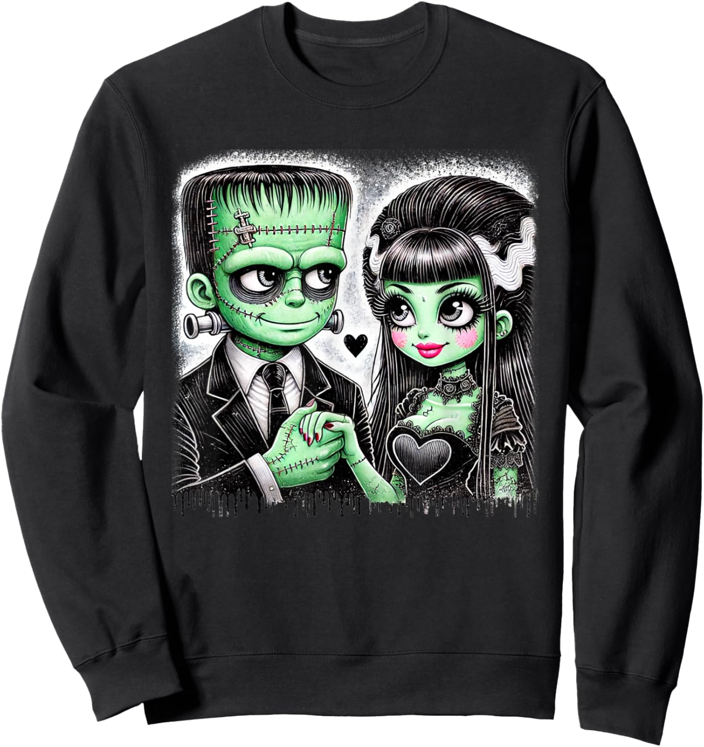 Halloween Lovers Frankenstein Skeleton Women Family Sweatshirt - Sweatshirt | Black