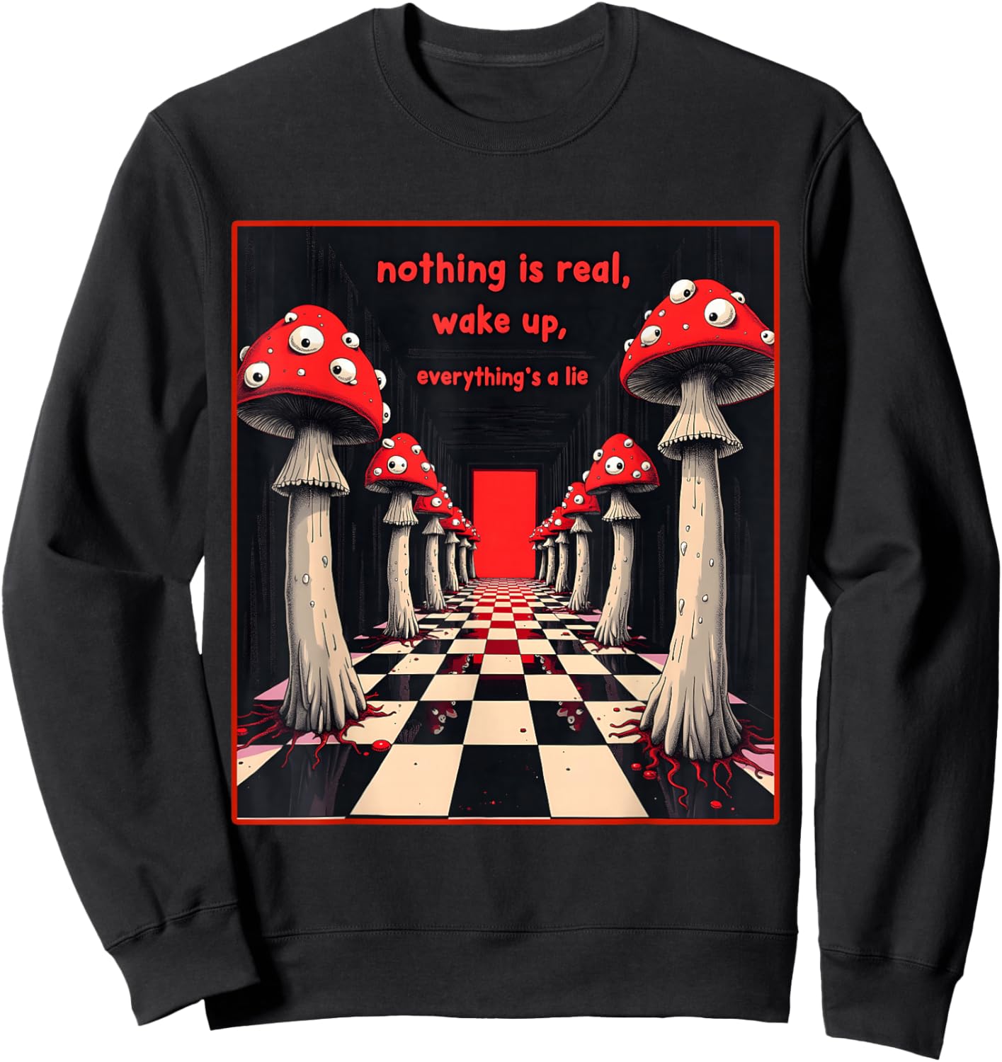 Weirdcore Aesthetic Mushroom Eyes Shirt Creepy Strangecore Sweatshirt - Sweatshirt | Black