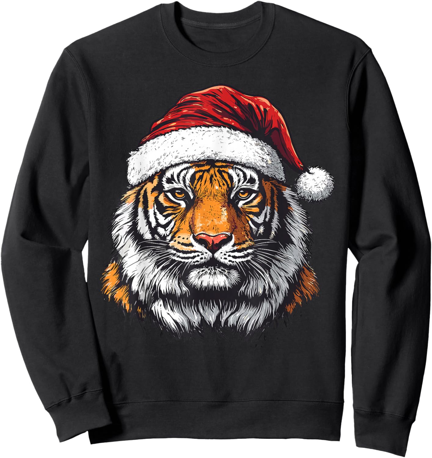 Tiger Santa Hat Zookeeper Xmas Tiger Lovers Christmas Pajama Sweatshirt - Sweatshirt | Black