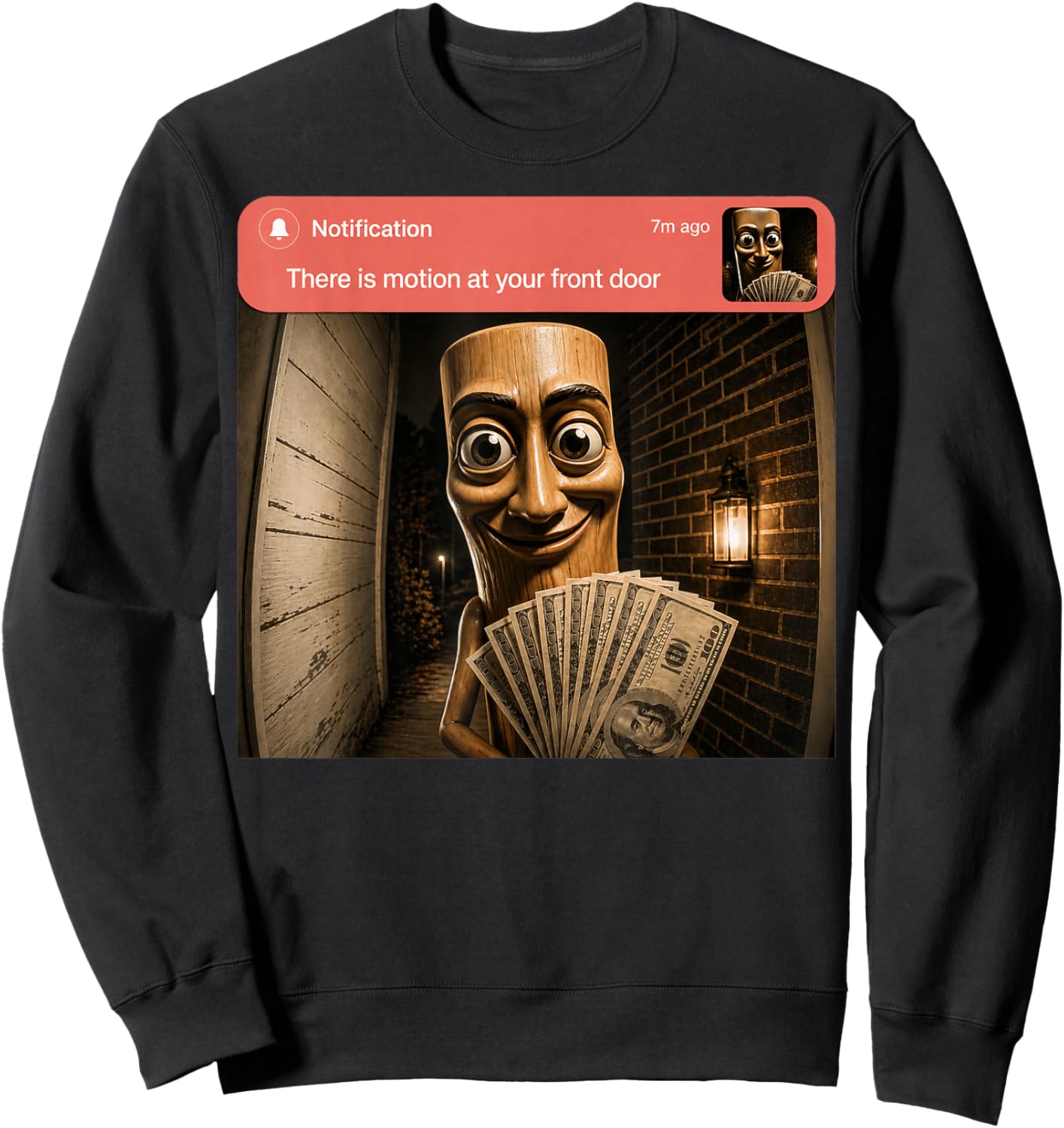 There is Motion at Your Front Door Tung Tung Tung sahur Meme Sweatshirt - Sweatshirt | Black