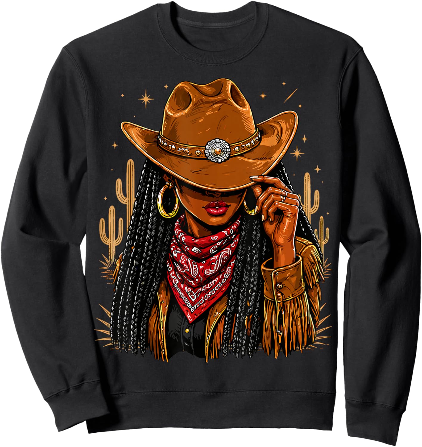 Cowgirl Afro Western Country Rodeo Melanin Sweatshirt - Sweatshirt | Black