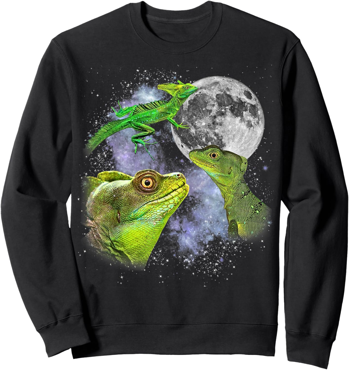 Three Bearded Dragon Moon Funny Lizard Graphic 90s Vintage Sweatshirt - Sweatshirt | Black