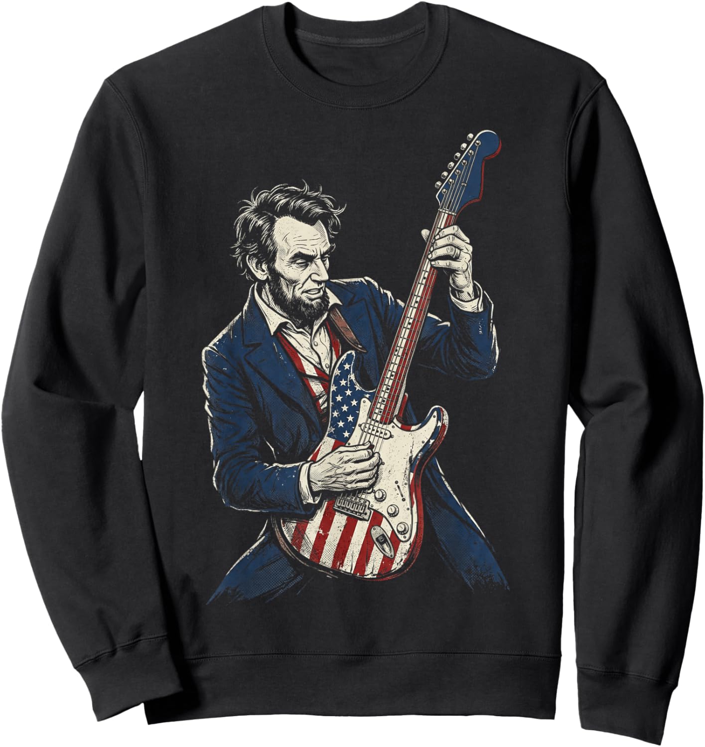 Abraham Lincoln Abe Lincoln Playing American Flag Guitar Sweatshirt - Sweatshirt | Black
