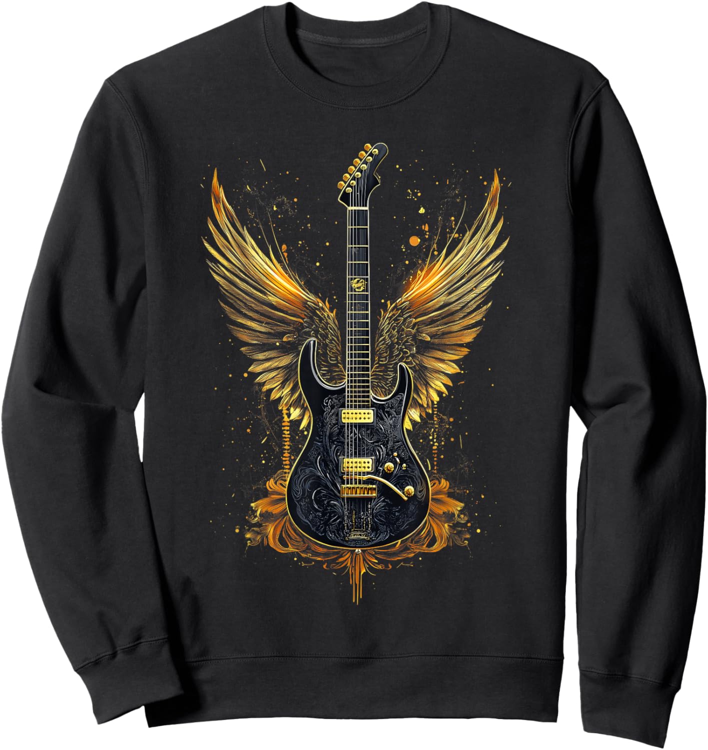Rock & Roll Guitar With Wings Vintage Retro 80S Music Sweatshirt - Sweatshirt | Black