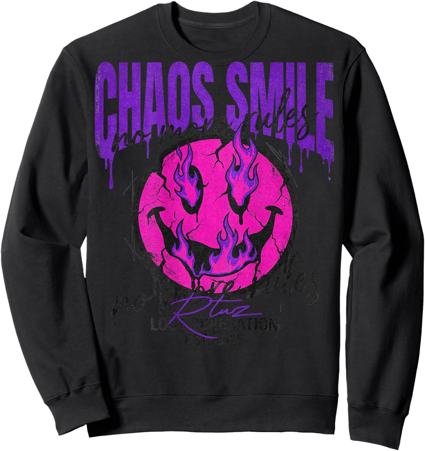 Cool Y2K Back Print Streetwear Fashion Women Men Retro Smile Sweatshirt - Sweatshirt | Black