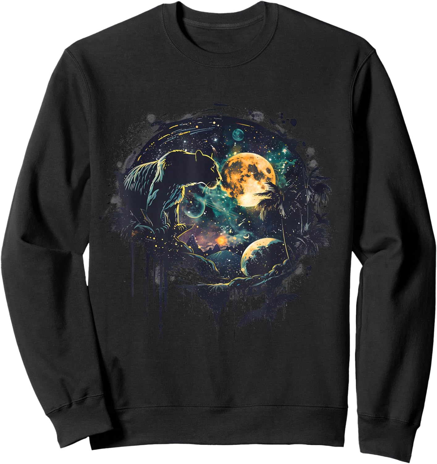 Panther Wildlife Nature Moon Panther Lover Jungle Motif Sweatshirt - Sweatshirt | Black