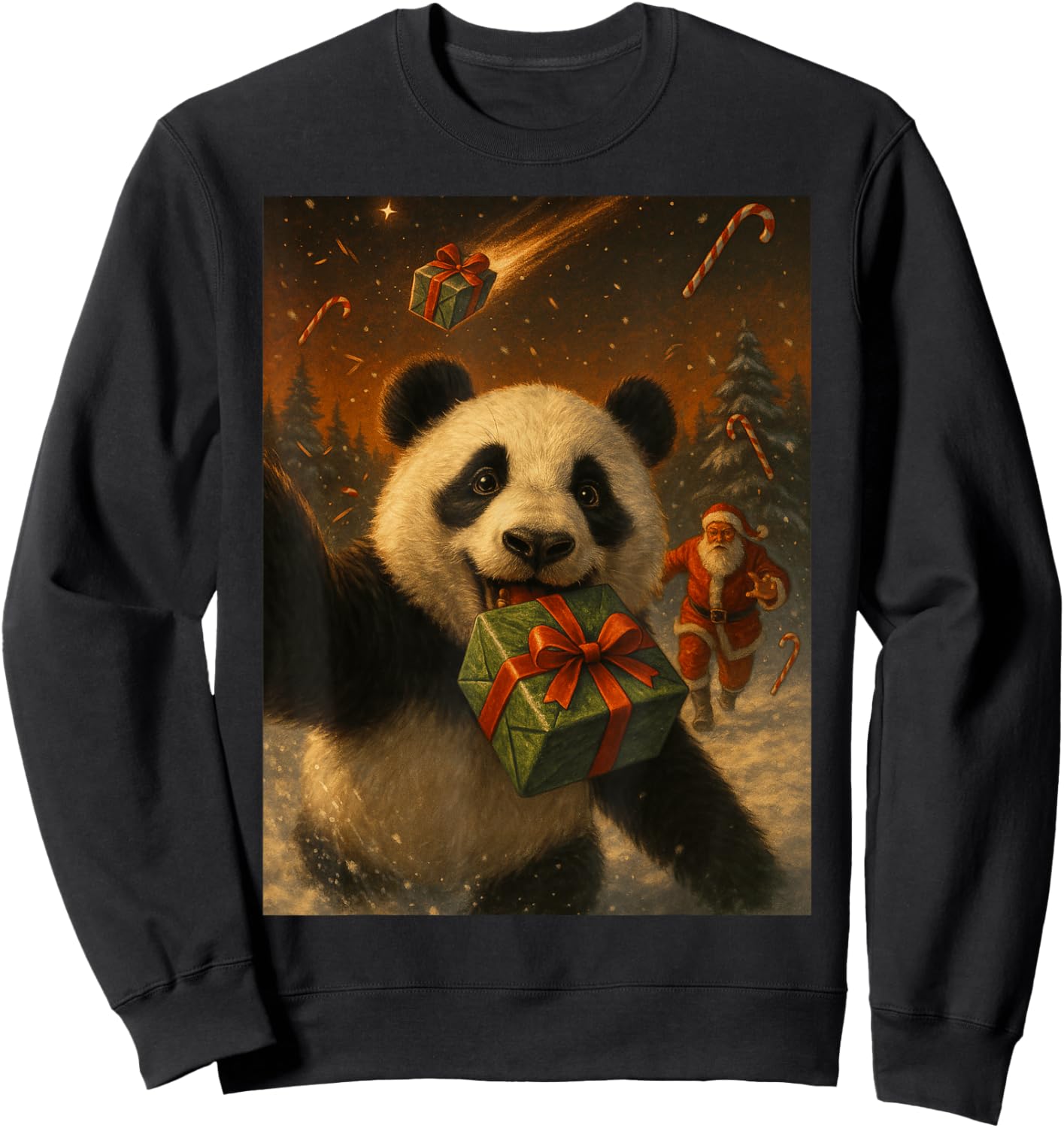 Panda Christmas Shirt - Funny Bear with Santa Sweatshirt - Sweatshirt | Black