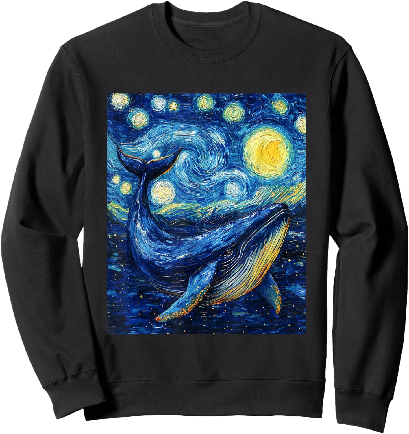 Whale - Van Gogh Style - Starry Night Graphic Sweatshirt - Sweatshirt | Black