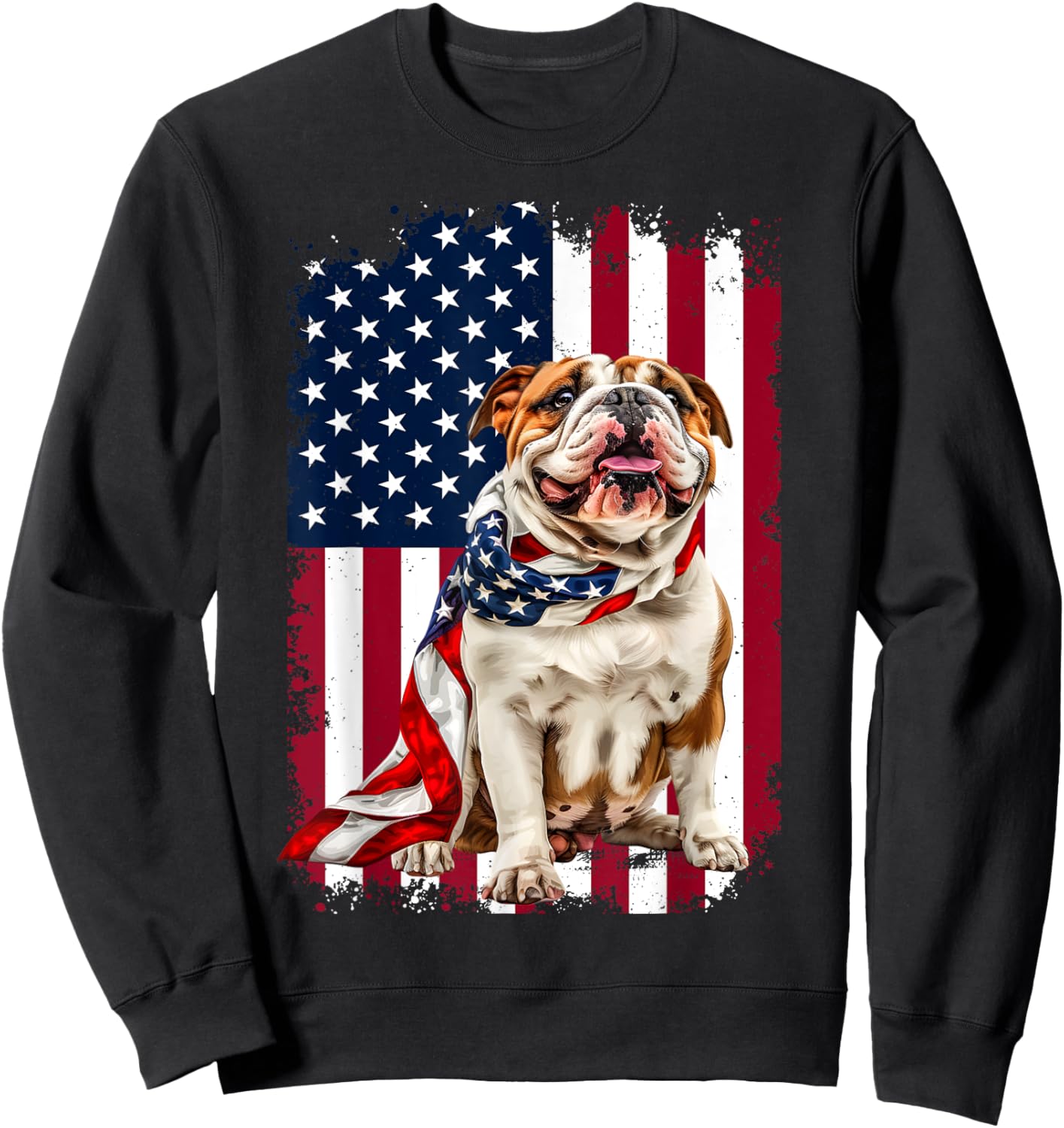 English Bulldog American Flag 4th Of July Bulldog Lovers Sweatshirt - Sweatshirt | Black