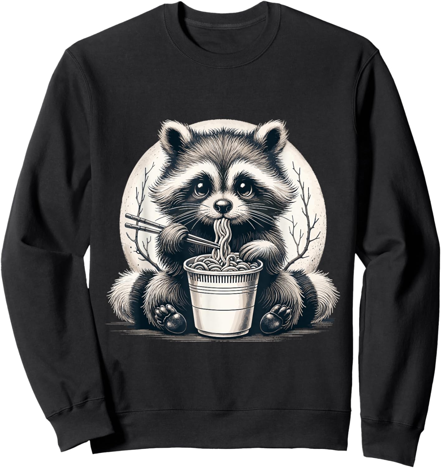 Raccoon Eating Ramen Shirt Instant Noodle Cup Racoon Lover Sweatshirt - Sweatshirt | Black