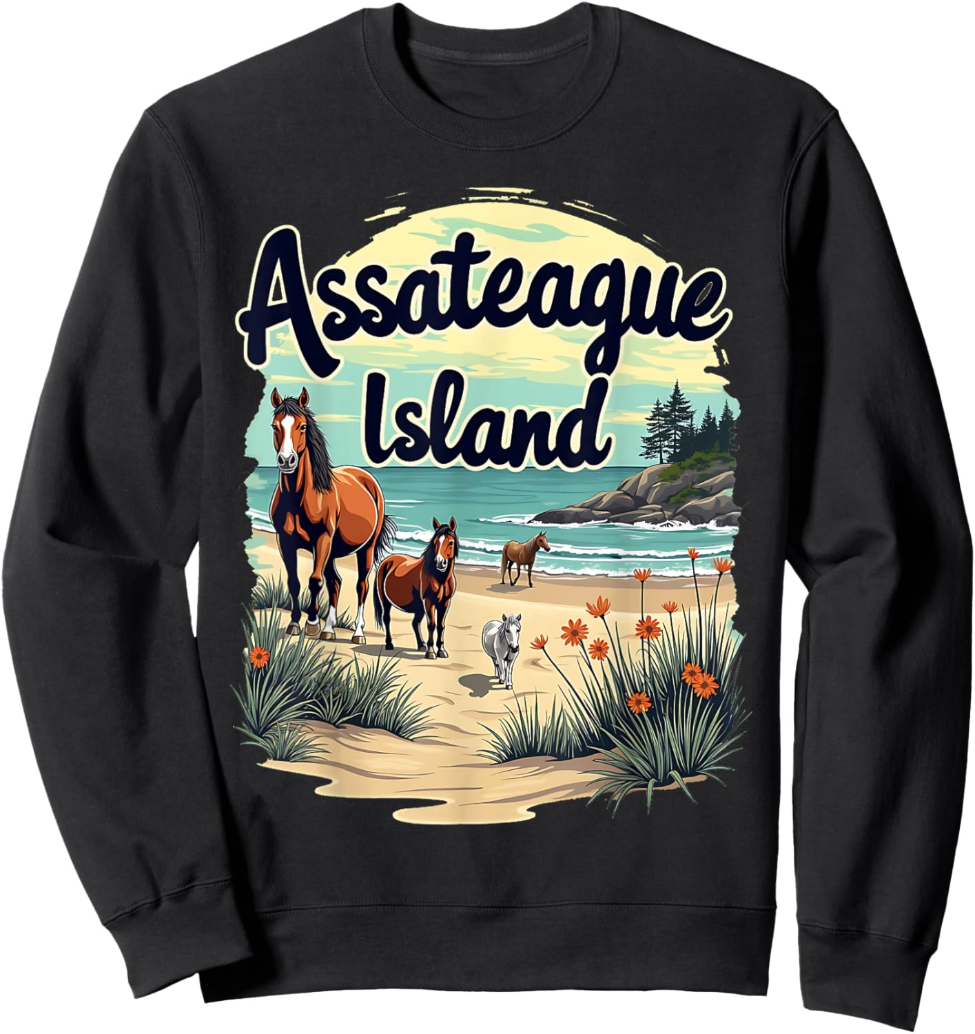 Scenic Wild Horses on Assateague Island Maryland Sweatshirt - Sweatshirt | Black