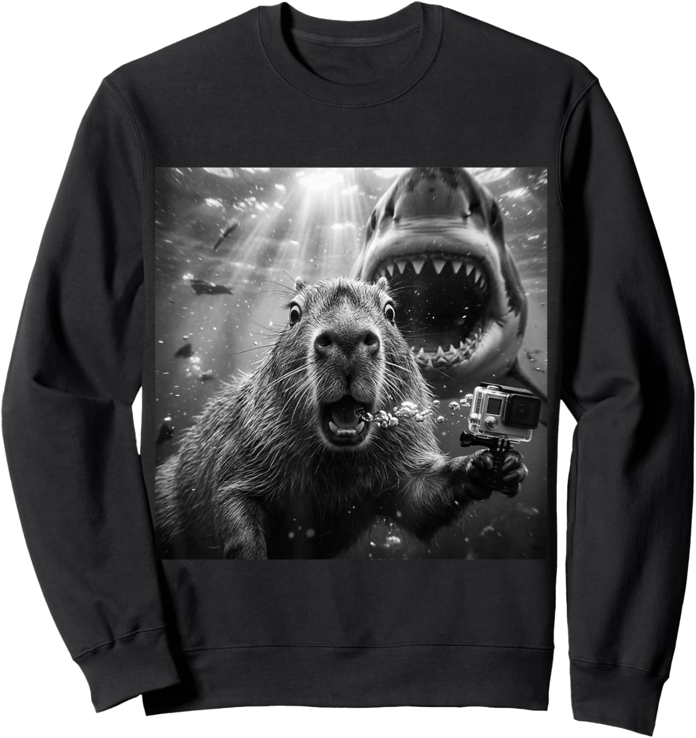 Capybara Underwater Selfie Funny Illustration Scene Sweatshirt - Sweatshirt | Black