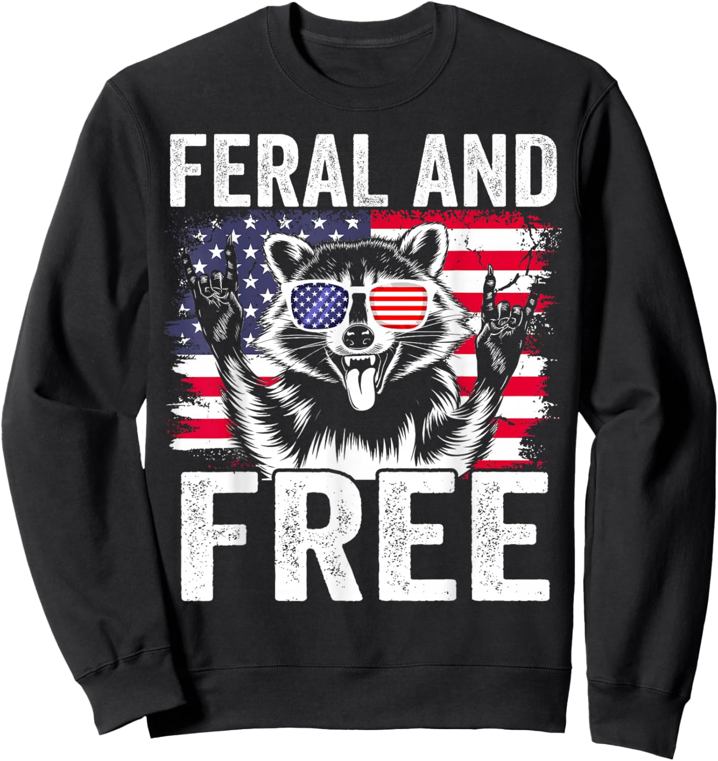 Funny Feral and Free Raccoon 4th of July Toddler Boys Kids Sweatshirt - Sweatshirt | Black