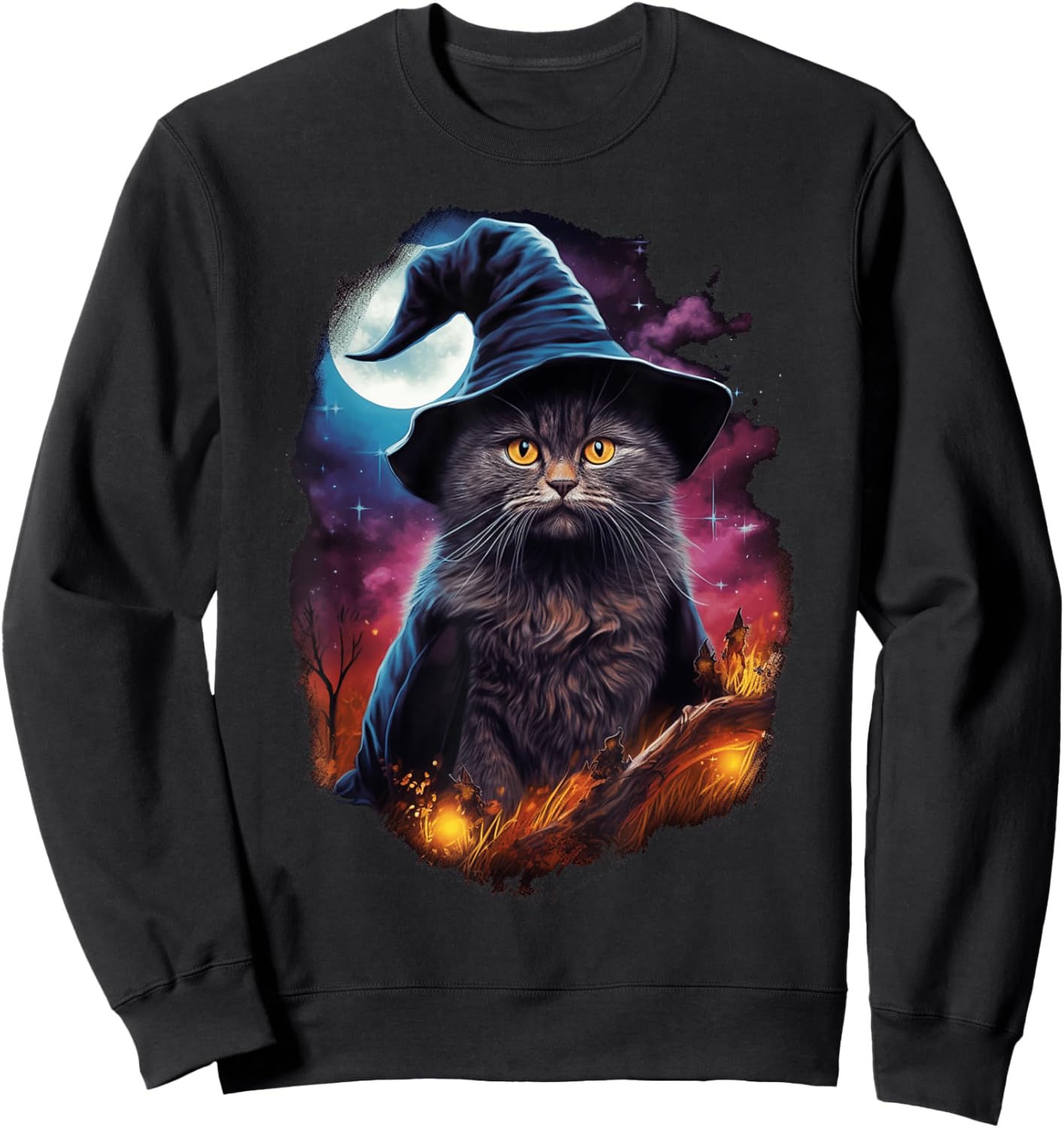 Black Cat Wizard Halloween Witch Mystical Black Cat Lovers Men Women Kids Sweatshirt - Sweatshirt | Black