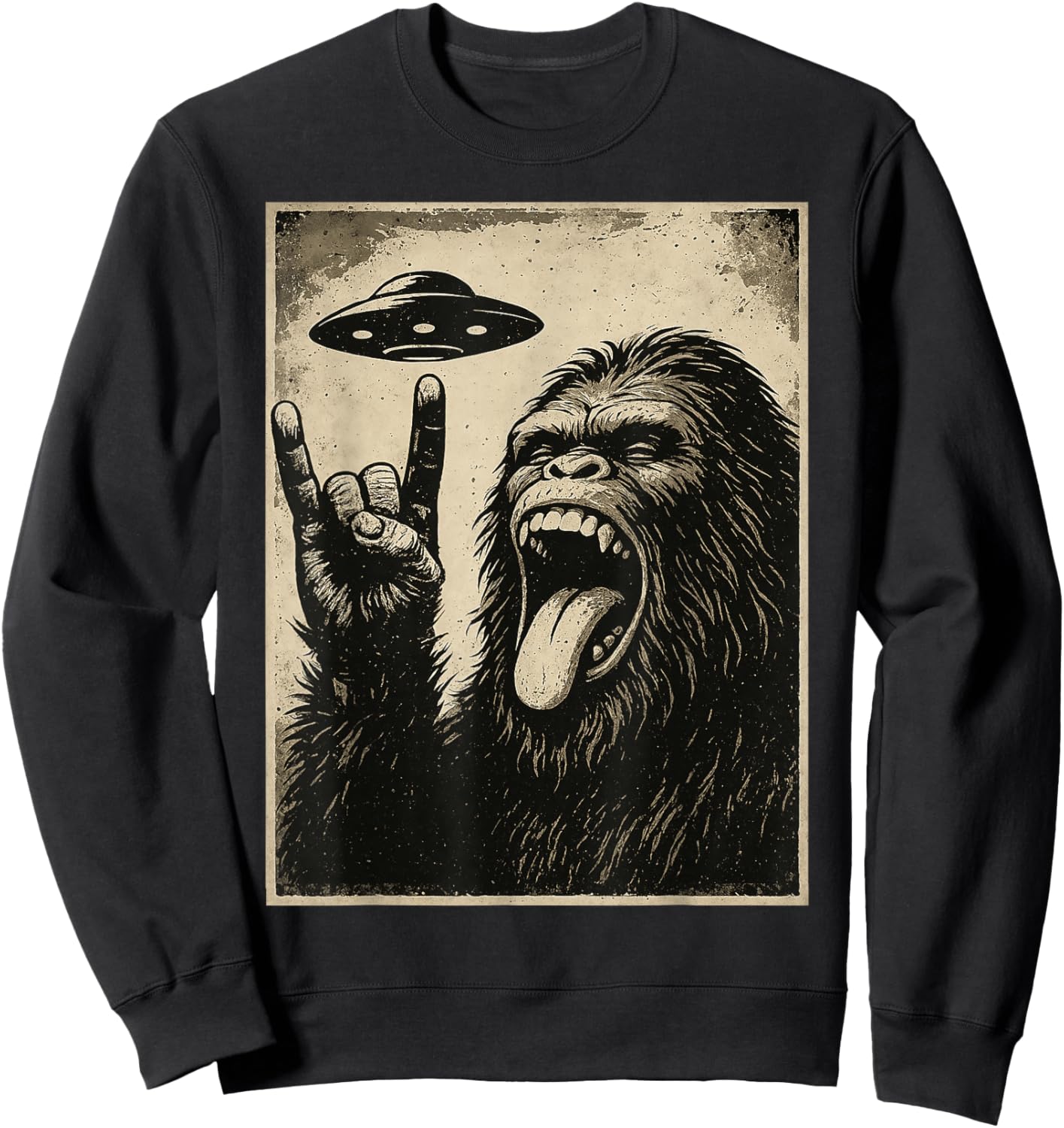 Bigfoot Rock Tongue UFO Selfie Sasquatch Rocker Boy Men Kids Sweatshirt - Sweatshirt | Black
