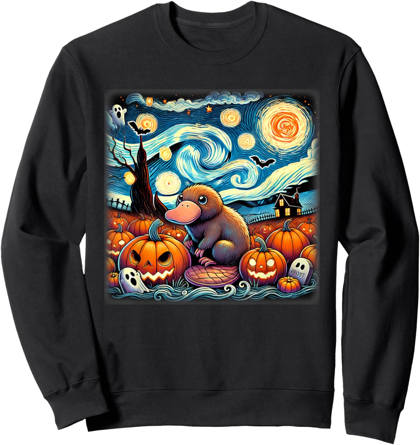 Starry Night Platypus Halloween Sweatshirt - Sweatshirt | Black