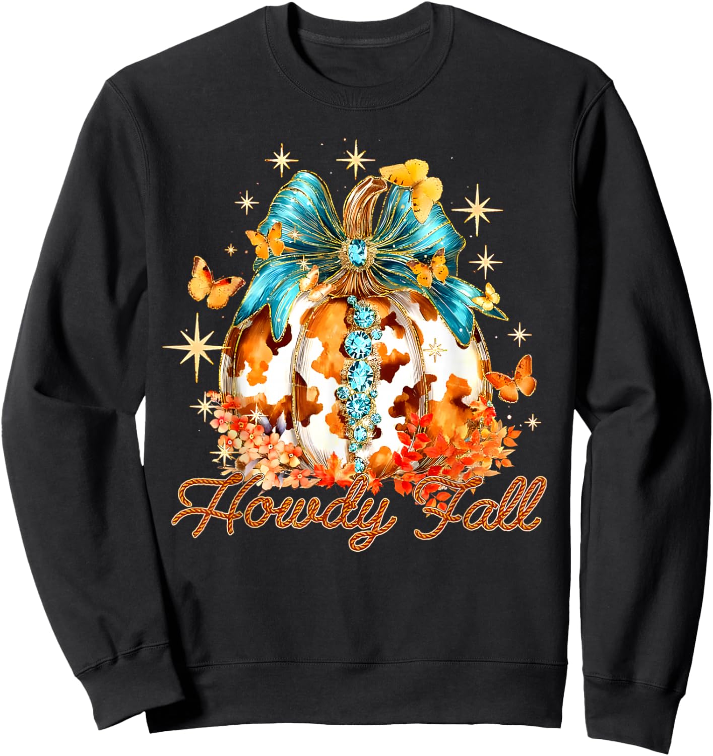 Howdy Fall Western Pumpkin Season Autumn Leaves Thanksgiving Sweatshirt - Sweatshirt | Black