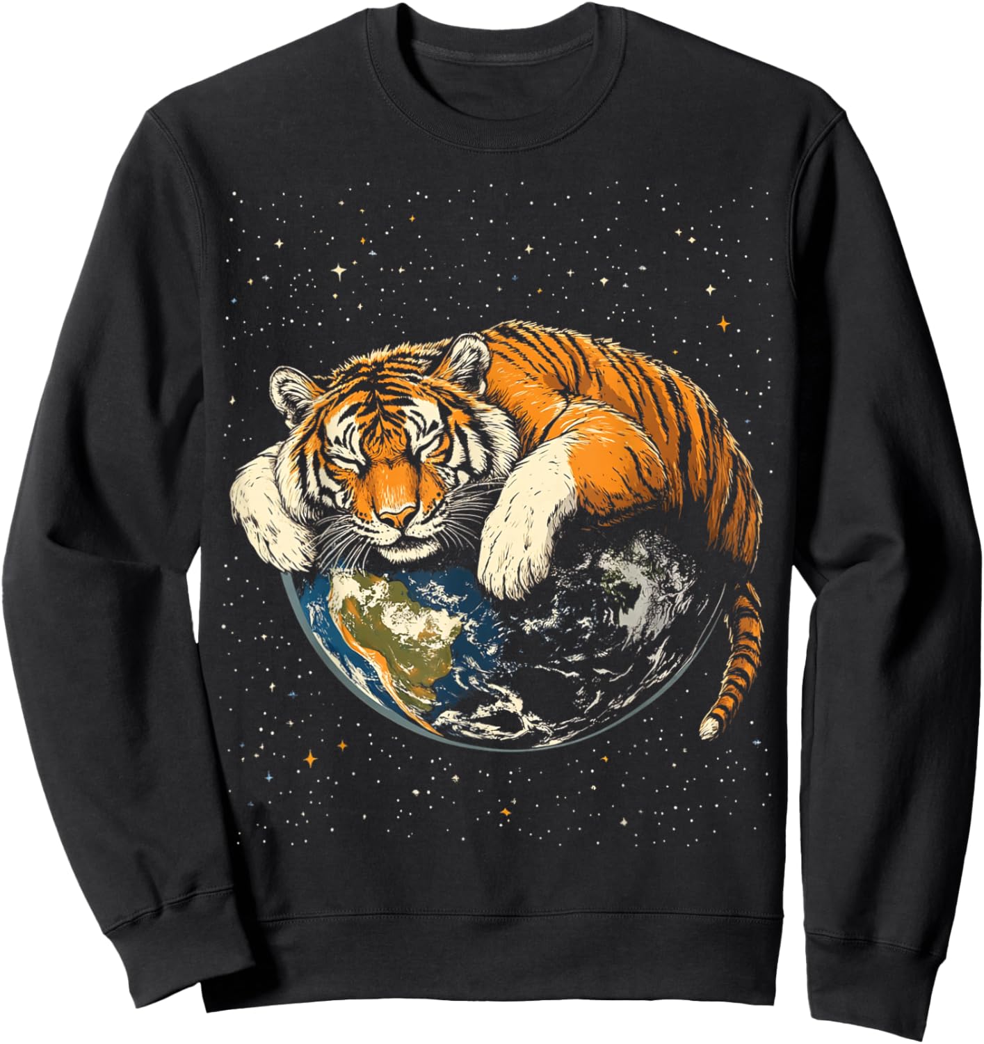 Funny Lazy Tiger In Space Sweatshirt - Sweatshirt | Black