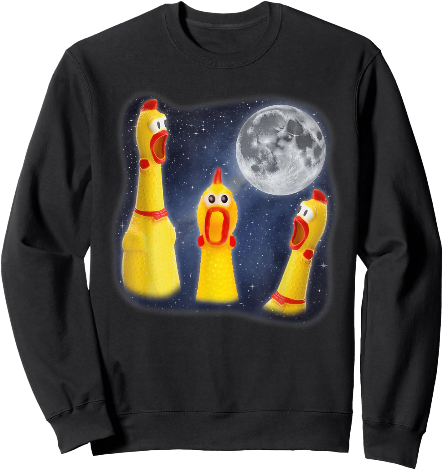 Rubber Chicken Toy Moon 3 Howling At Moon Funny Weird Cursed Sweatshirt - Sweatshirt | Black