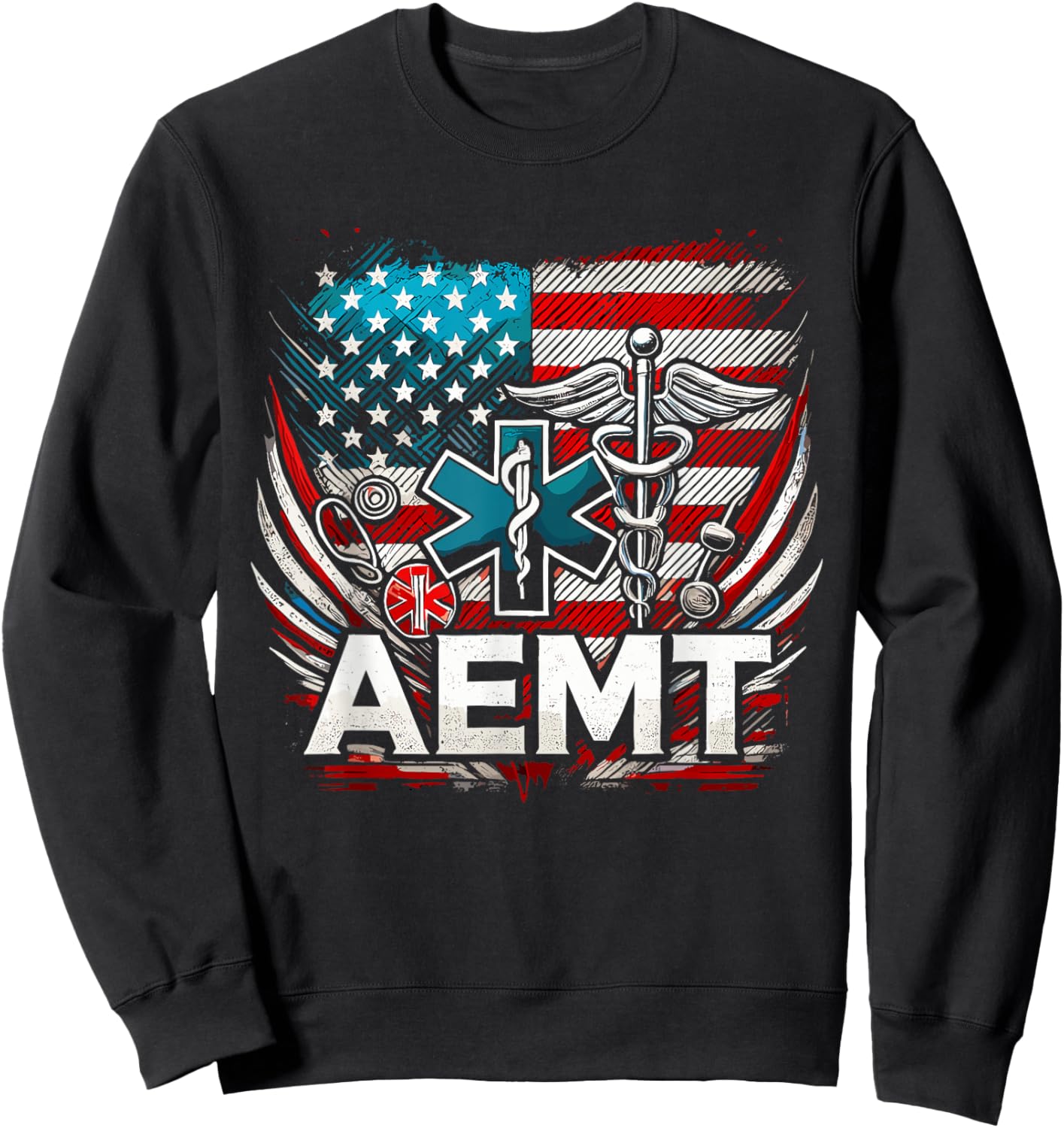 AEMT USA Flag Patriotic Medical Medical Technician Sweatshirt - Sweatshirt | Black