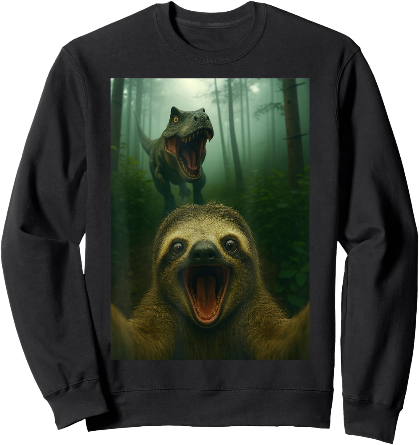 Funny Sloth Selfie with T-Rex Dinosaur Gifts Men Women Kid Sweatshirt - Sweatshirt | Black