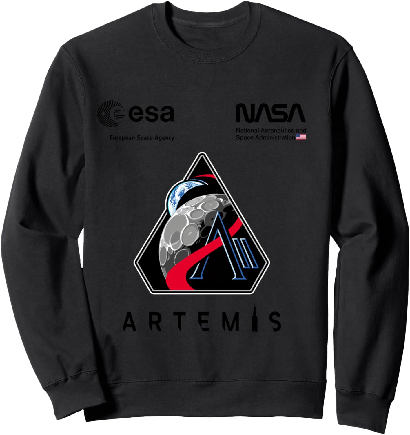 NASA Artemis II Mission Patch Worm and ESA Logo Sweatshirt - Sweatshirt | Black