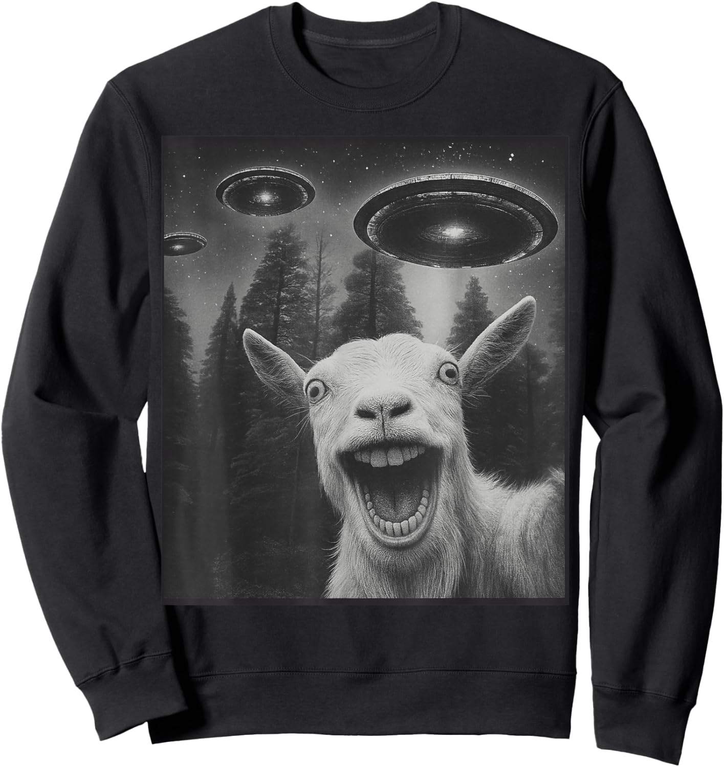 Funny Goat Selfie Alien UFO Gifts Women Teen Boy Kid Sweatshirt - Sweatshirt | Black