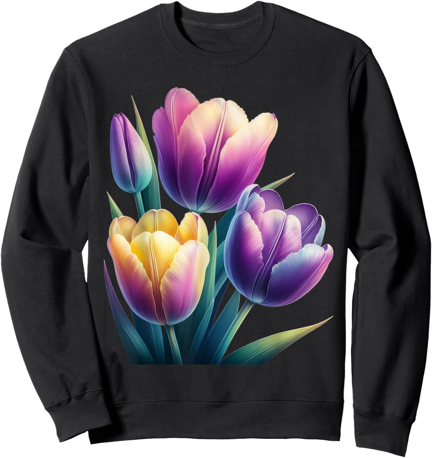 Beautiful Tulips Purple Yellow Botanical Gardening Sweatshirt - Sweatshirt | Black