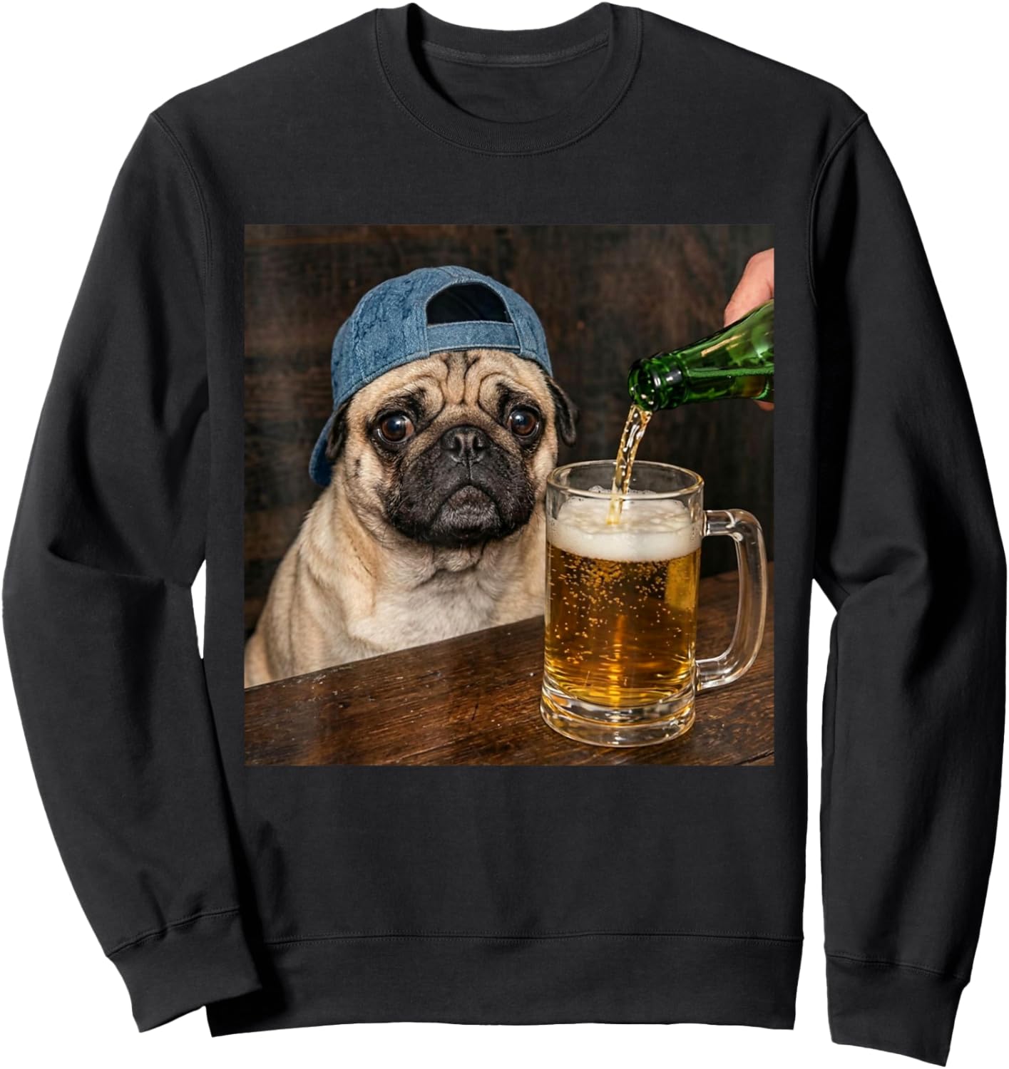 Pug Drinking Beer Funny Pug Dog Meme Sweatshirt - Sweatshirt | Black