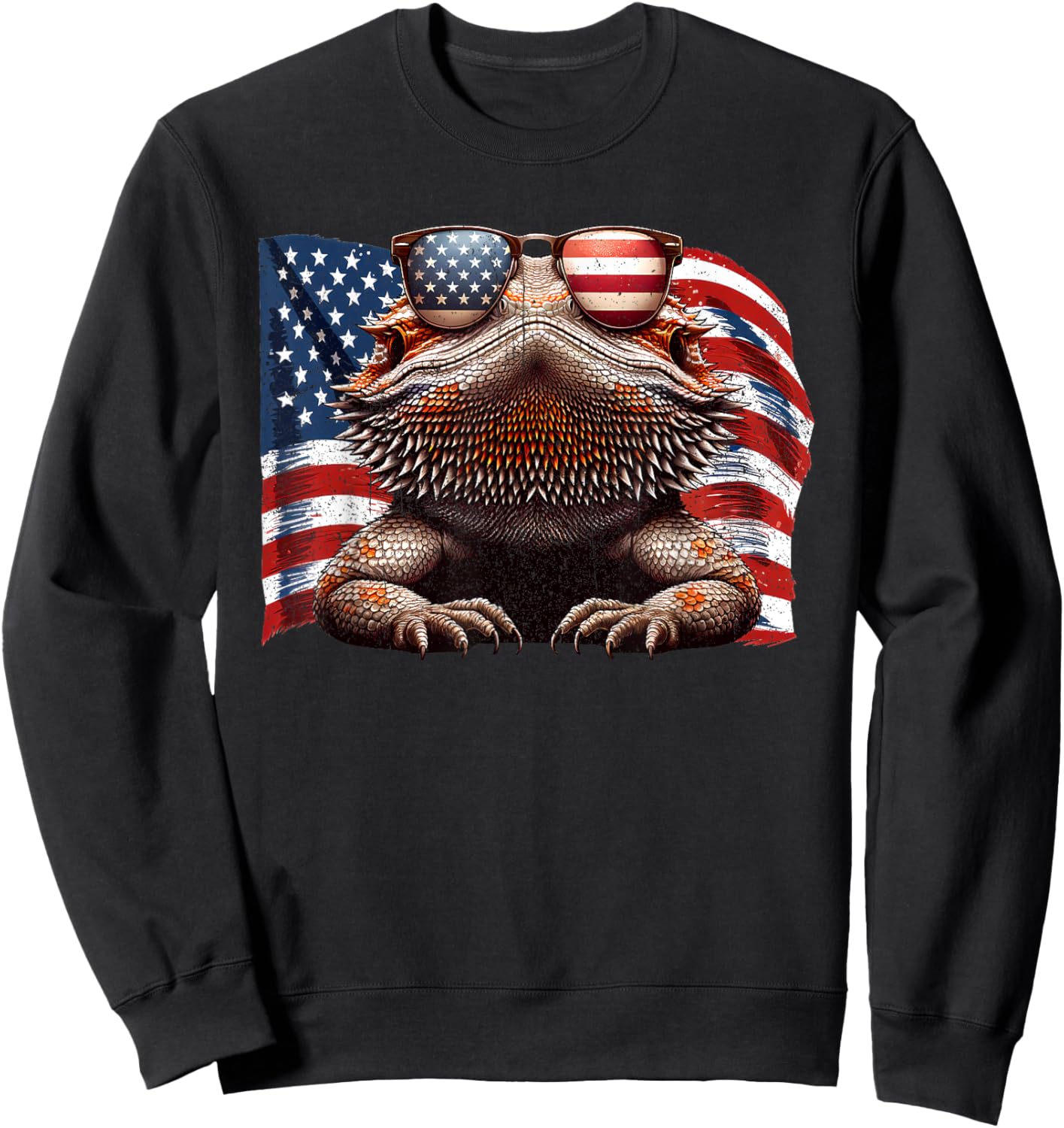 Bearded Dragon Reptiles Lovers American Flag Sunglasses Pets Sweatshirt - Sweatshirt | Black