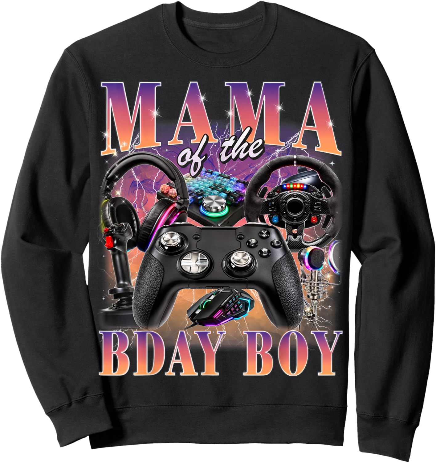 Mom of The Birthday Boy Gamer Retro 90s Style Video Game Sweatshirt - Sweatshirt | Black