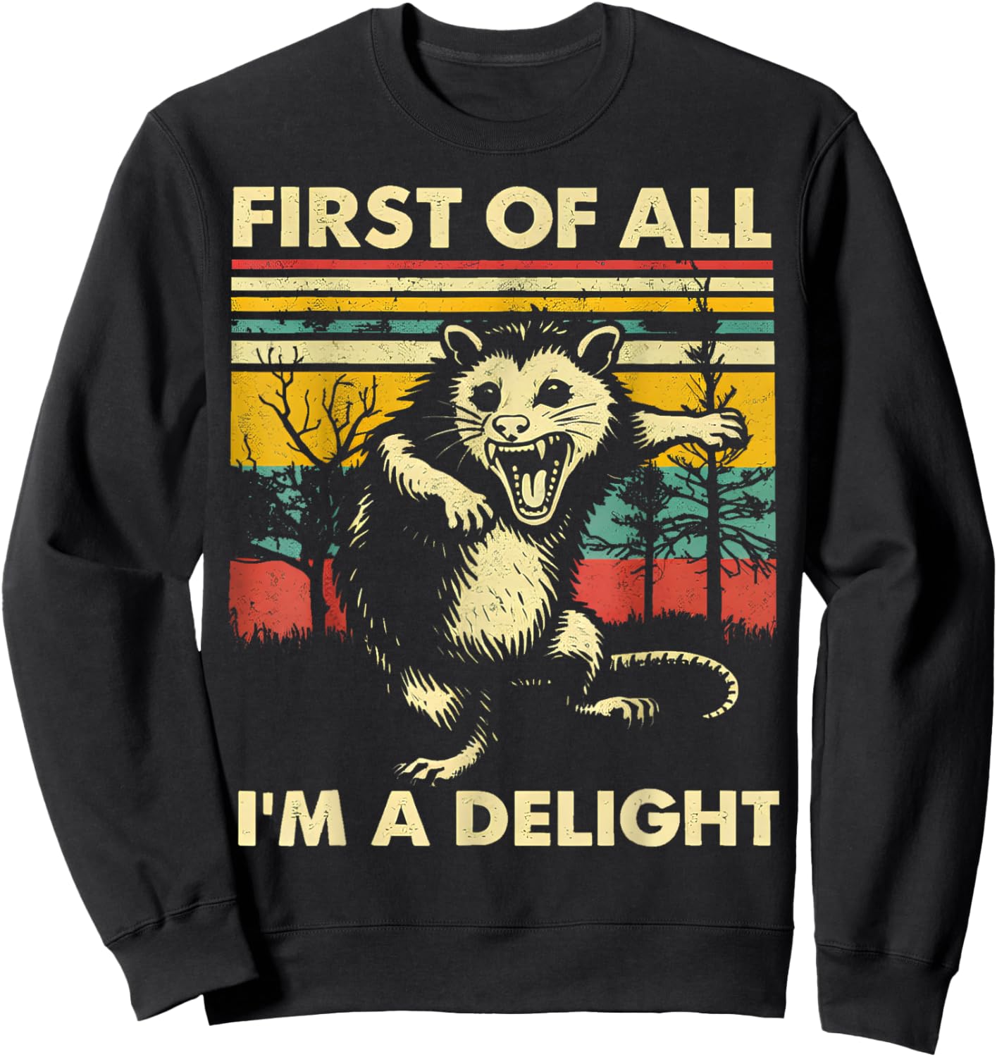 First of All I'm A Delight Funny Saying Sarcastic Opossum Sweatshirt - Sweatshirt | Black