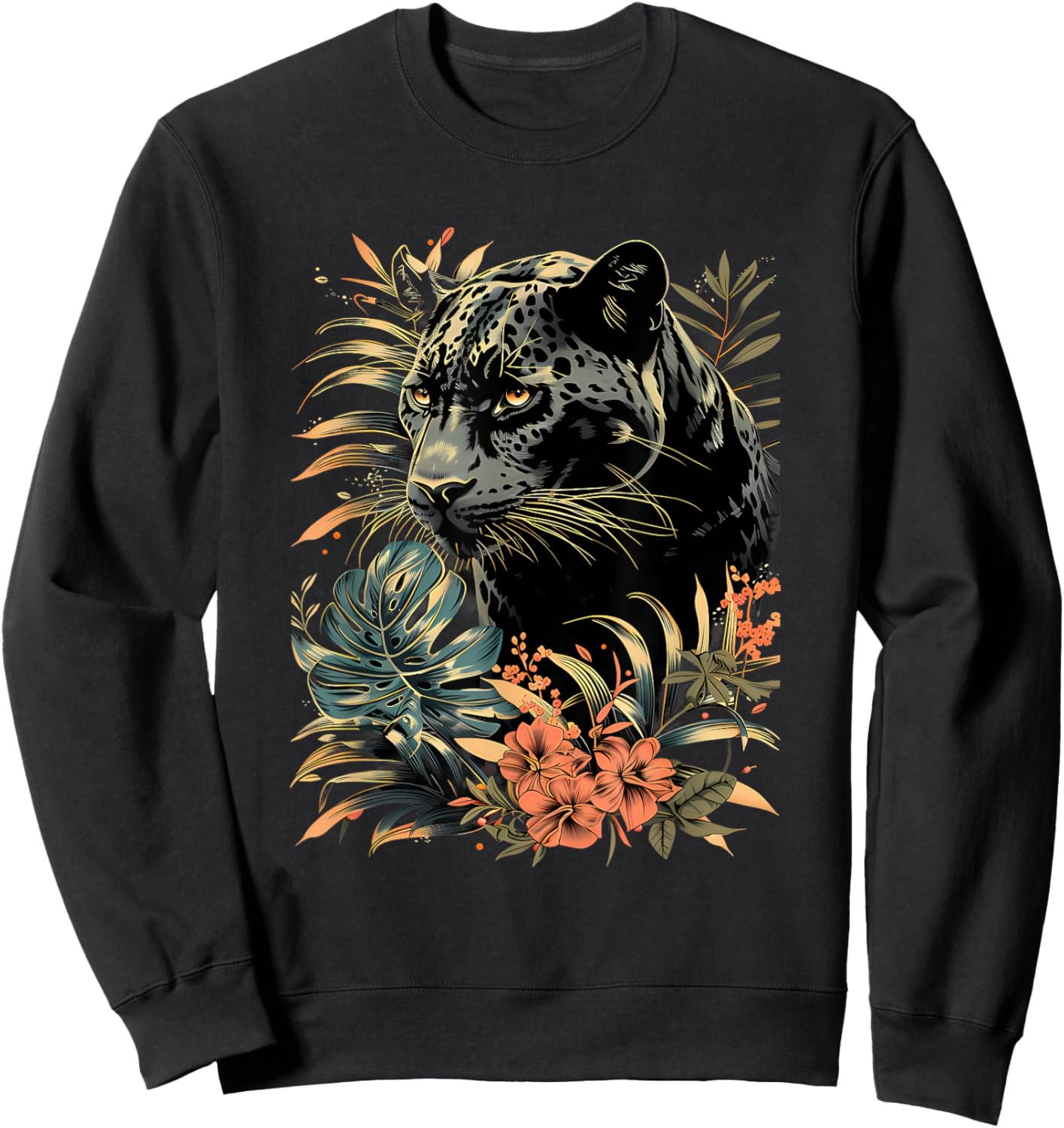 Panther Nature Artwork Motif Jungle Tropical Animal Art Sweatshirt - Sweatshirt | Black