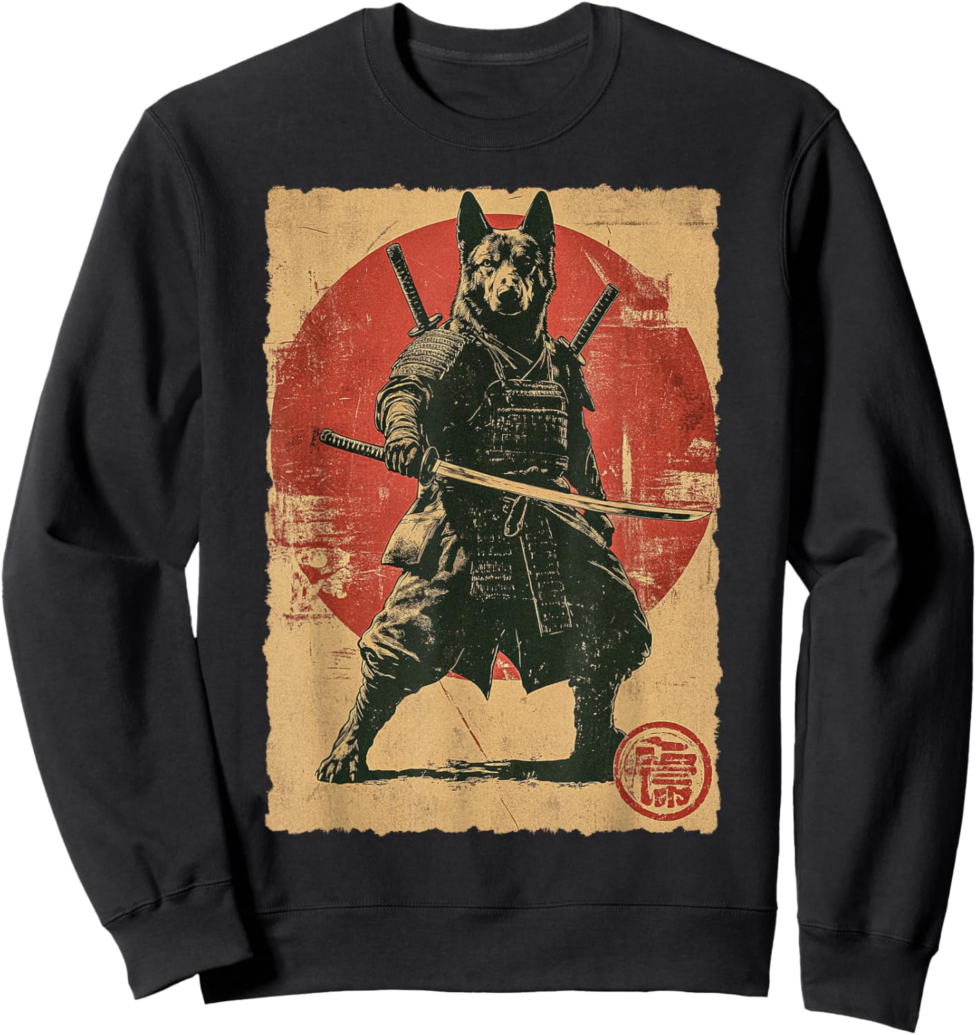Funny Vintage Japanese Art German Shepherd Ninja Samurai Sweatshirt - Sweatshirt | Black