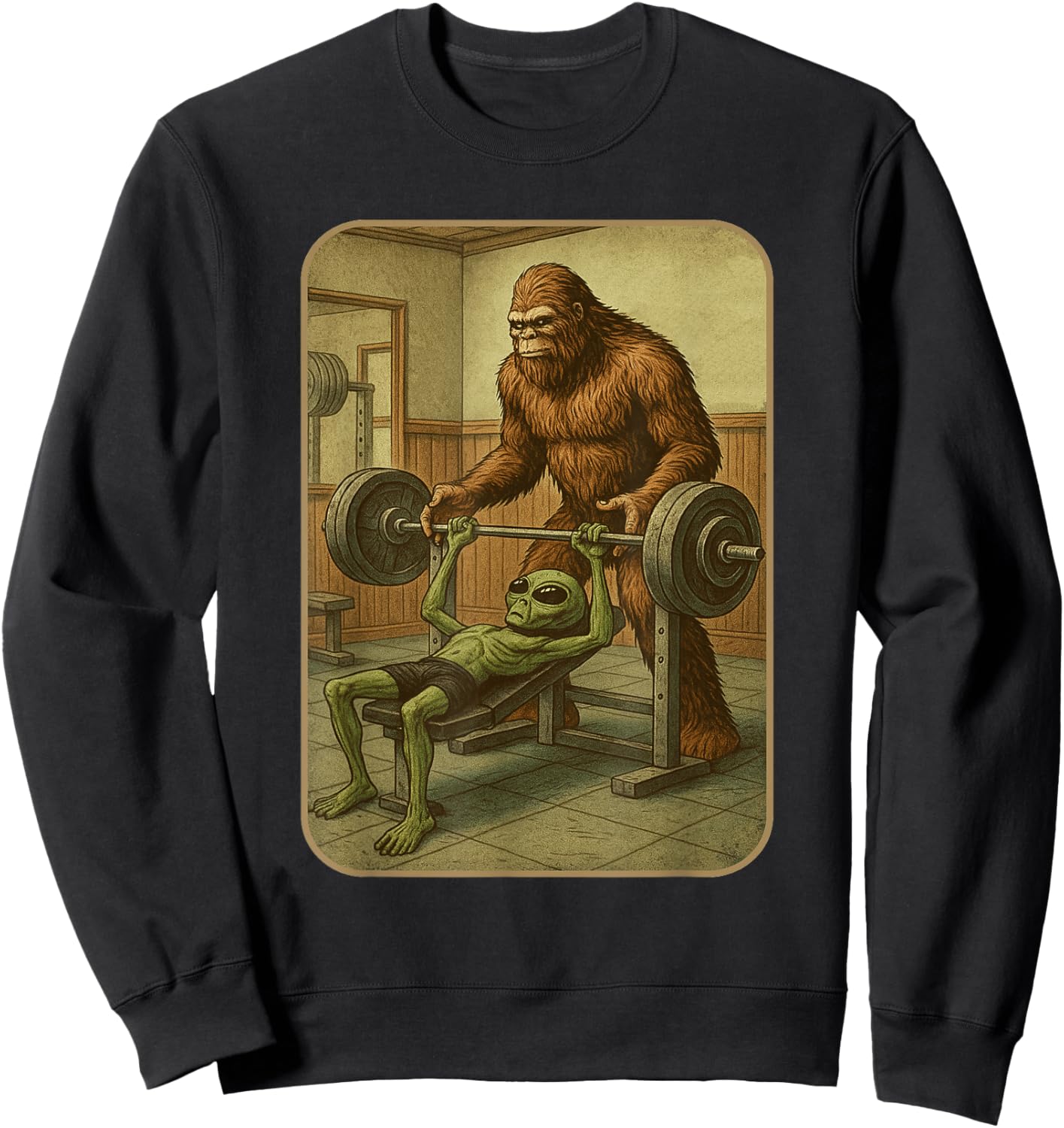 Gym Shirt Men Women Weightlifting Bigfoot Alien Sweatshirt - Sweatshirt | Black