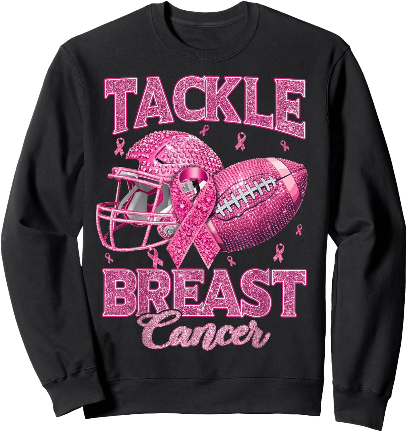 Tackle Breast Cancer Awareness American Football Pink Ribbon Sweatshirt - Sweatshirt | Black