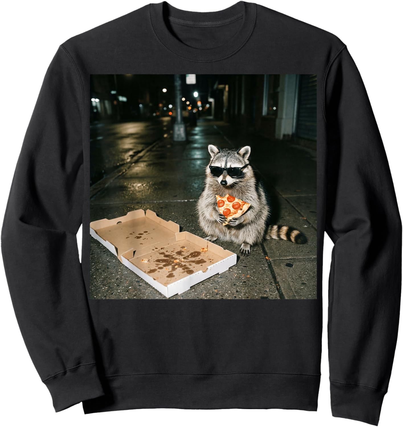 Funny Raccoon Pizza Animal Meme Sweatshirt - Sweatshirt | Black
