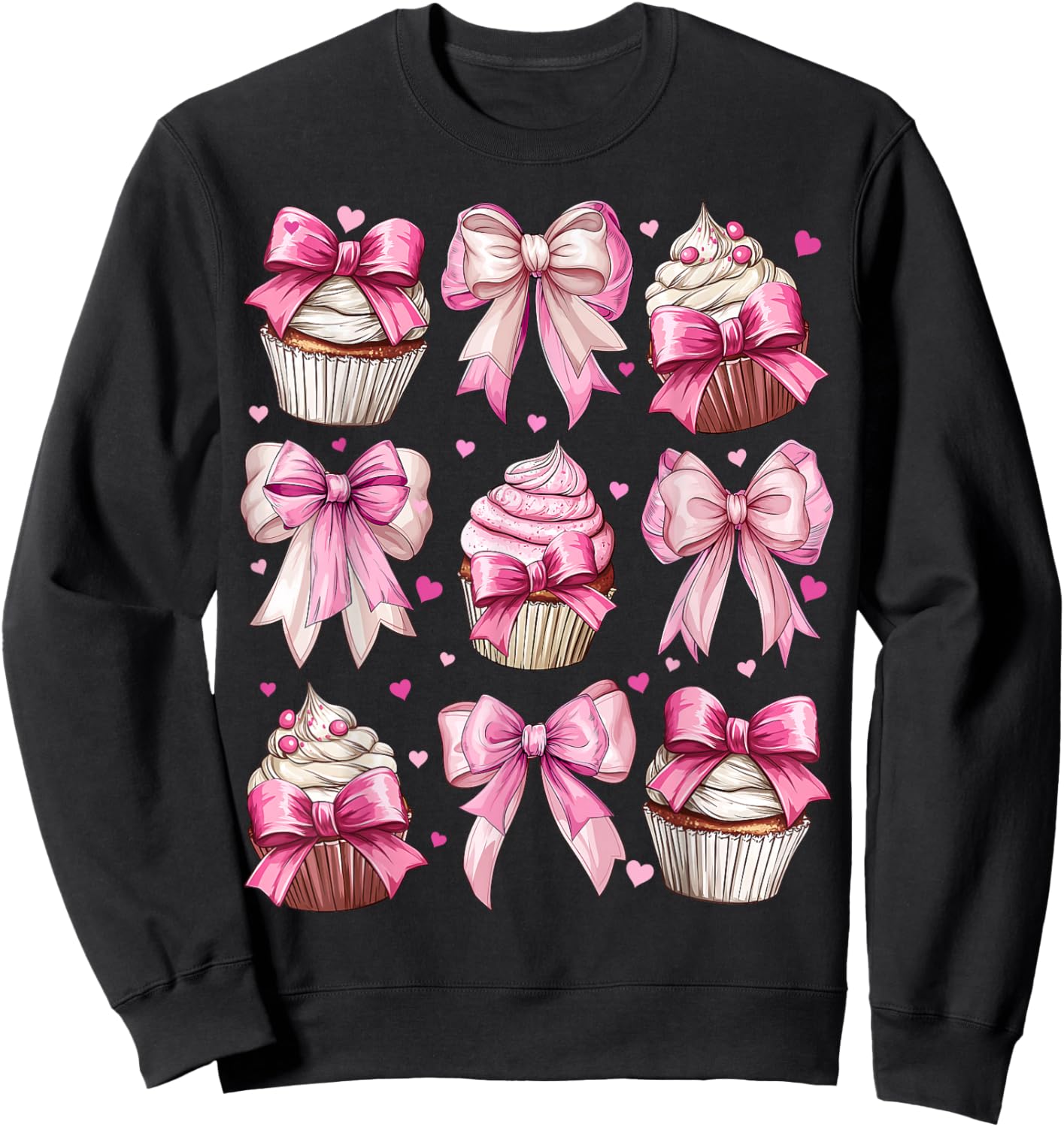 Coquette Bow Cupcake Baking Baker Girl Mom Pink Mother's Day Sweatshirt - Sweatshirt | Black