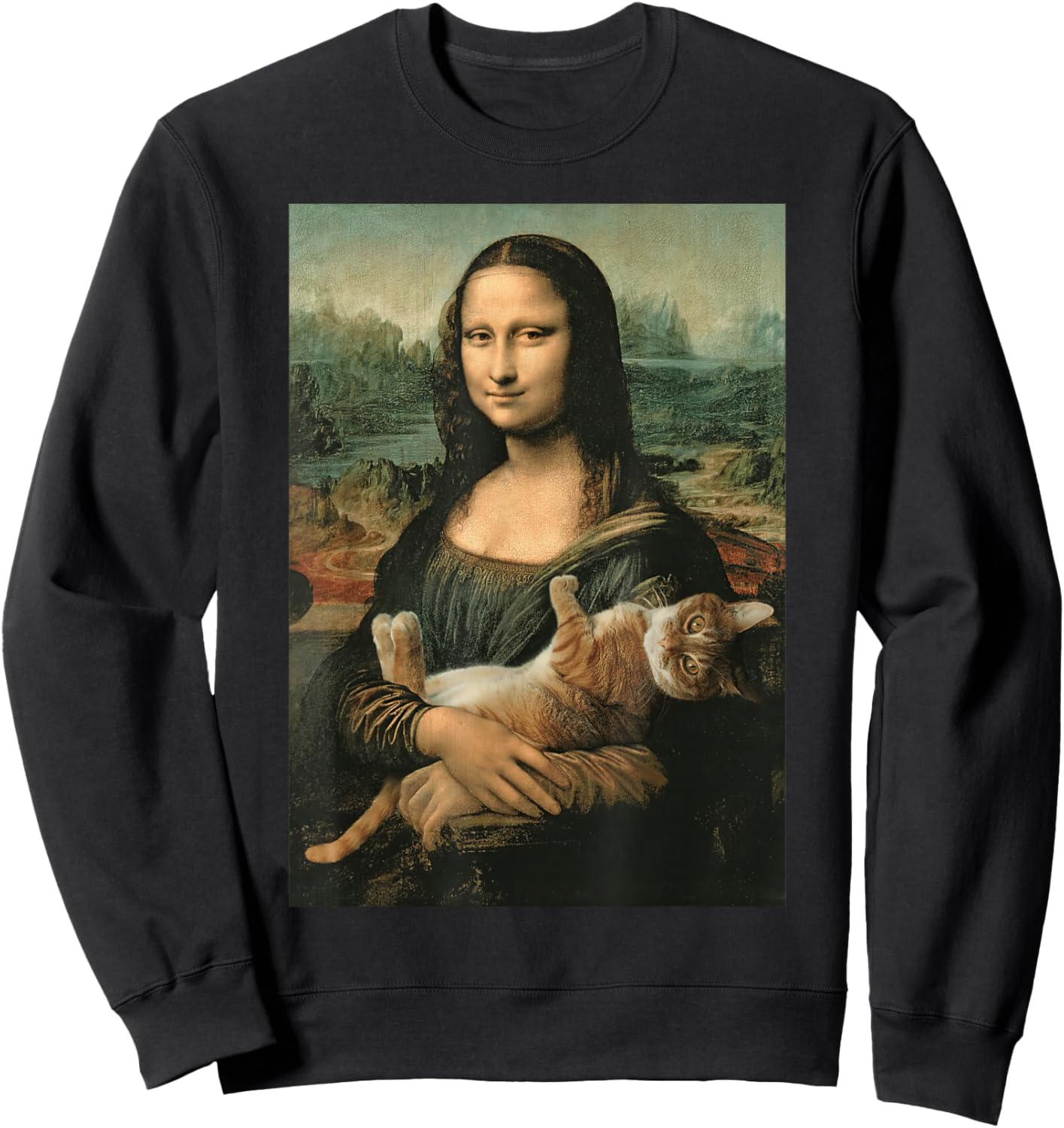 Mona Lisa Orange Cat Funny Art Painting Sweatshirt - Sweatshirt | Black