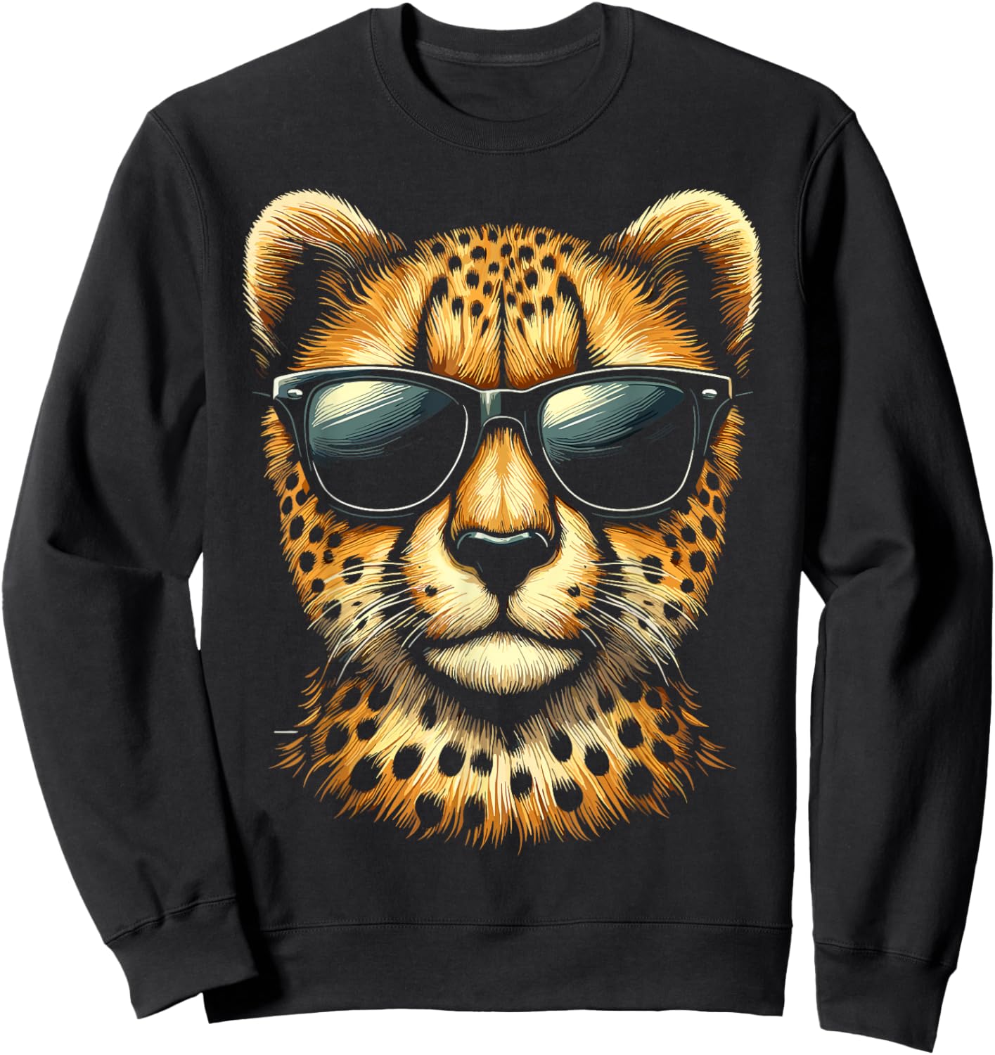 Cheetah with Sunglasses Cheetah Animal Sweatshirt - Sweatshirt | Black