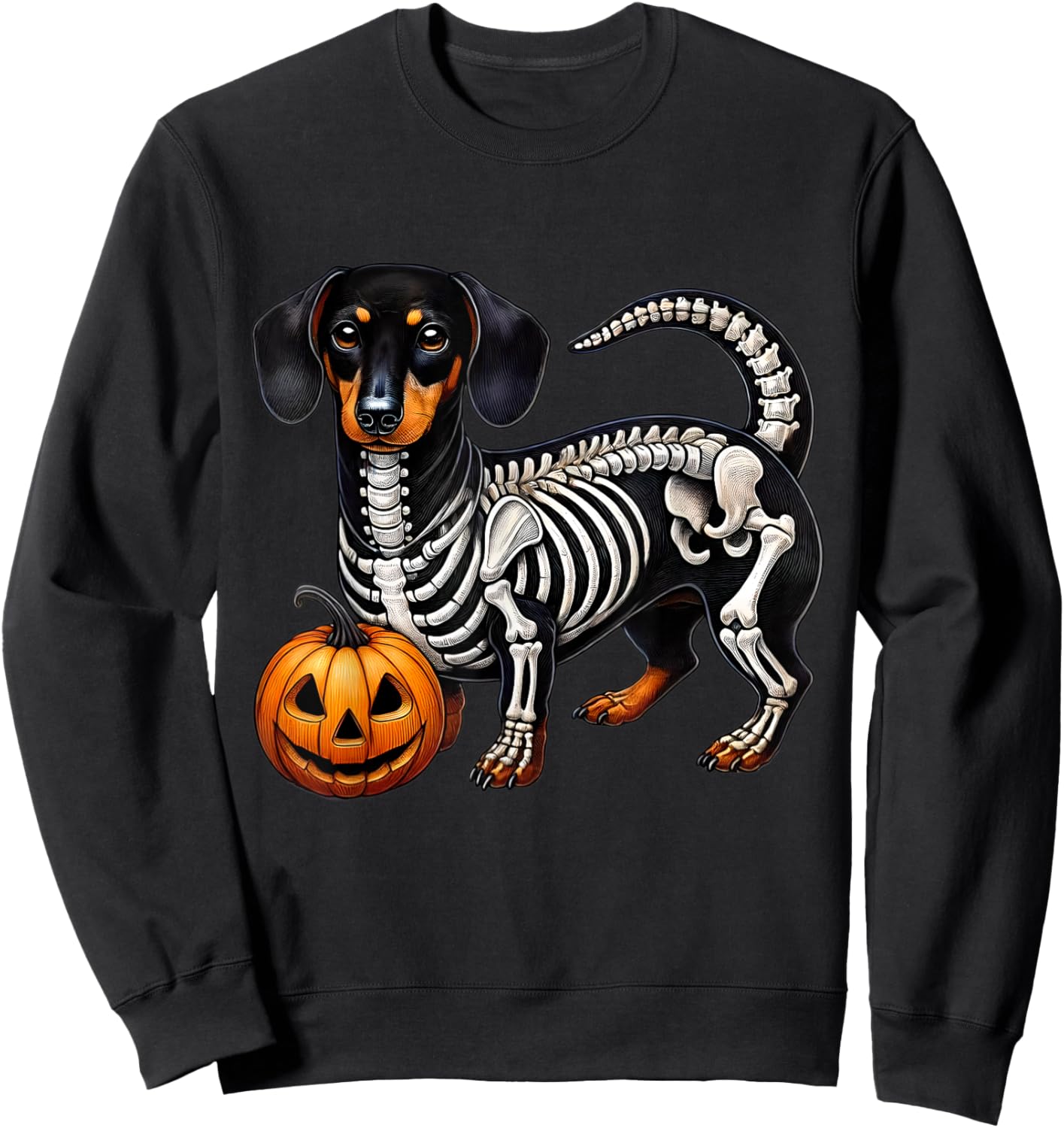 Dachshund Skeleton Jack O Lantern Funny Wiener Dog Halloween Sweatshirt - Sweatshirt | Black