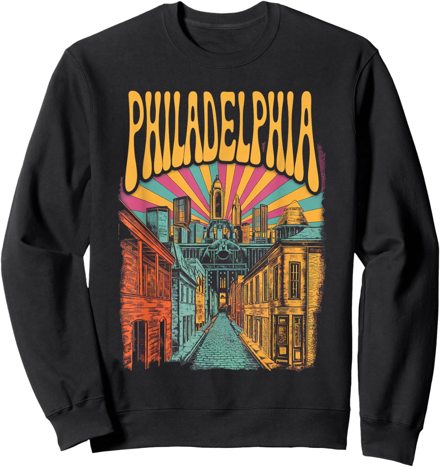 Vintage Philadelphia Pennsylvania Skyline Cityscape Retro Sweatshirt - Sweatshirt | Black
