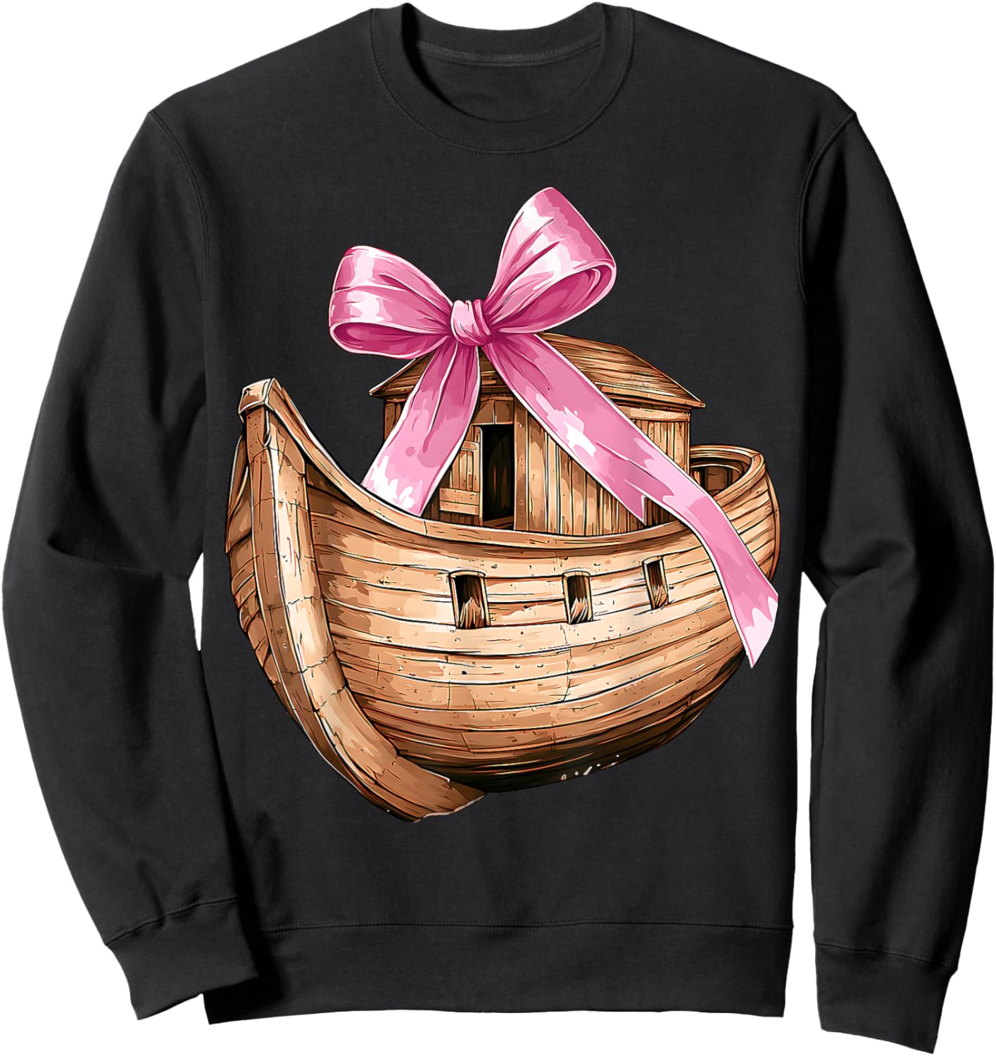 Coquette Bow Noah's Ark Christian Girl Mom Pink Mother's Day Sweatshirt - Sweatshirt | Black