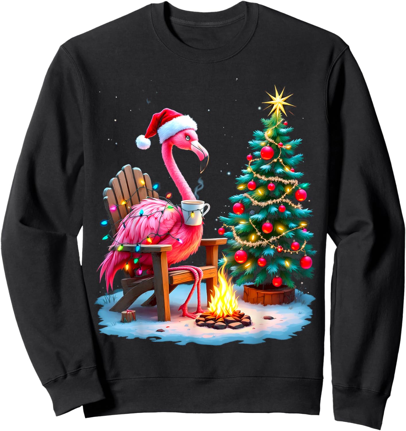 Funny Christmas Flamingo Santa Lights Winter Men Women Kids Sweatshirt - Sweatshirt | Black